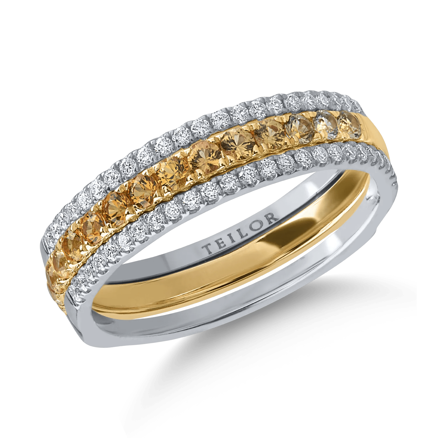 Inel din aur alb-galben cu diamante galbene de 0.46ct și diamante transparente de 0.24ct Inel din aur alb-galben cu diamante galbene de 0.46ct și diamante transparente de 0.24ct