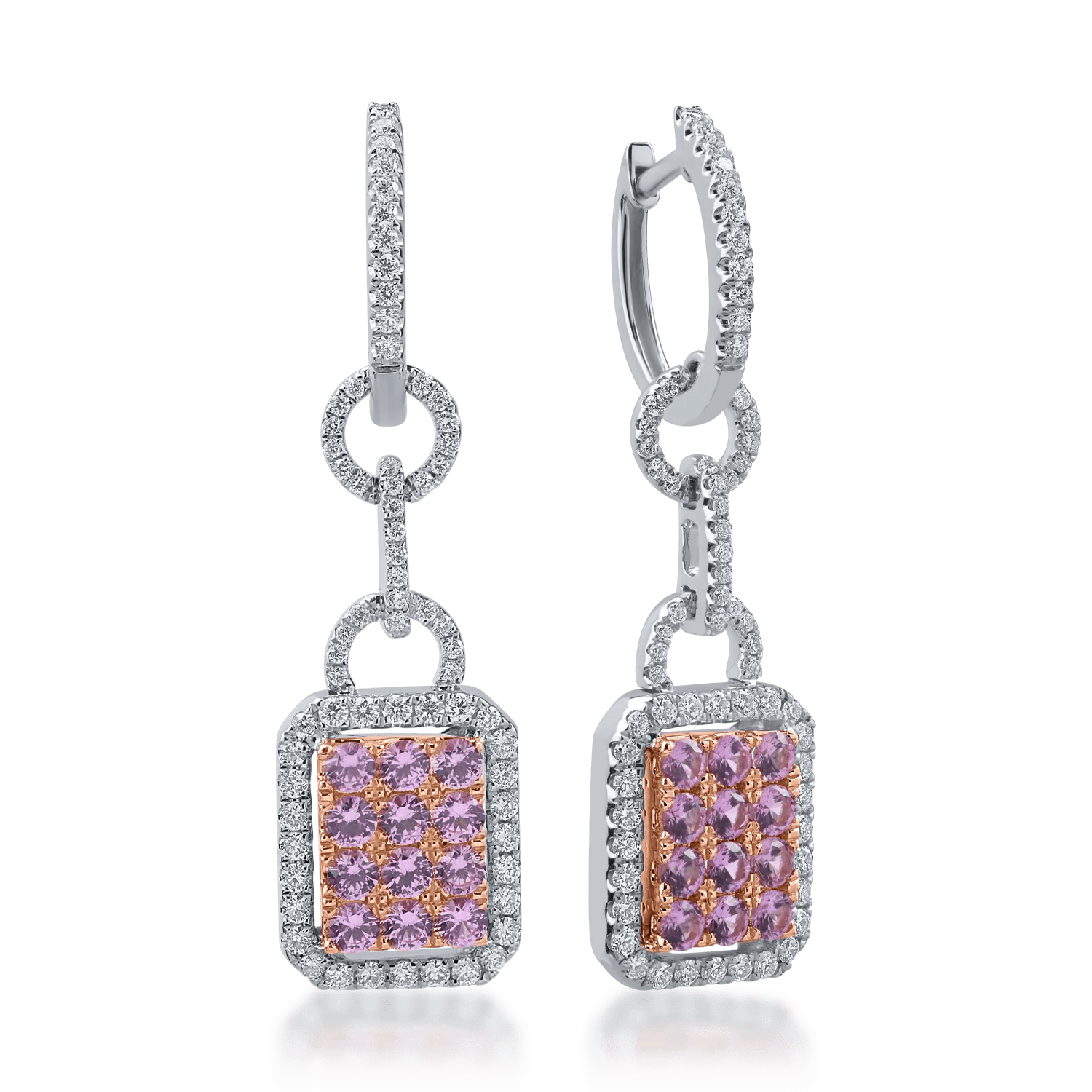 Cercei din aur alb-roz cu safire roz de 1.11ct și diamante de 0.67ct Cercei din aur alb-roz cu safire roz de 1.11ct și diamante de 0.67ct