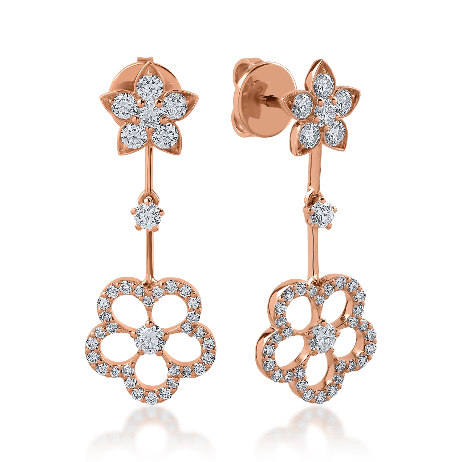 Cercei în aur roz cu diamante de 1.18ct Cercei în aur roz cu diamante de 1.18ct