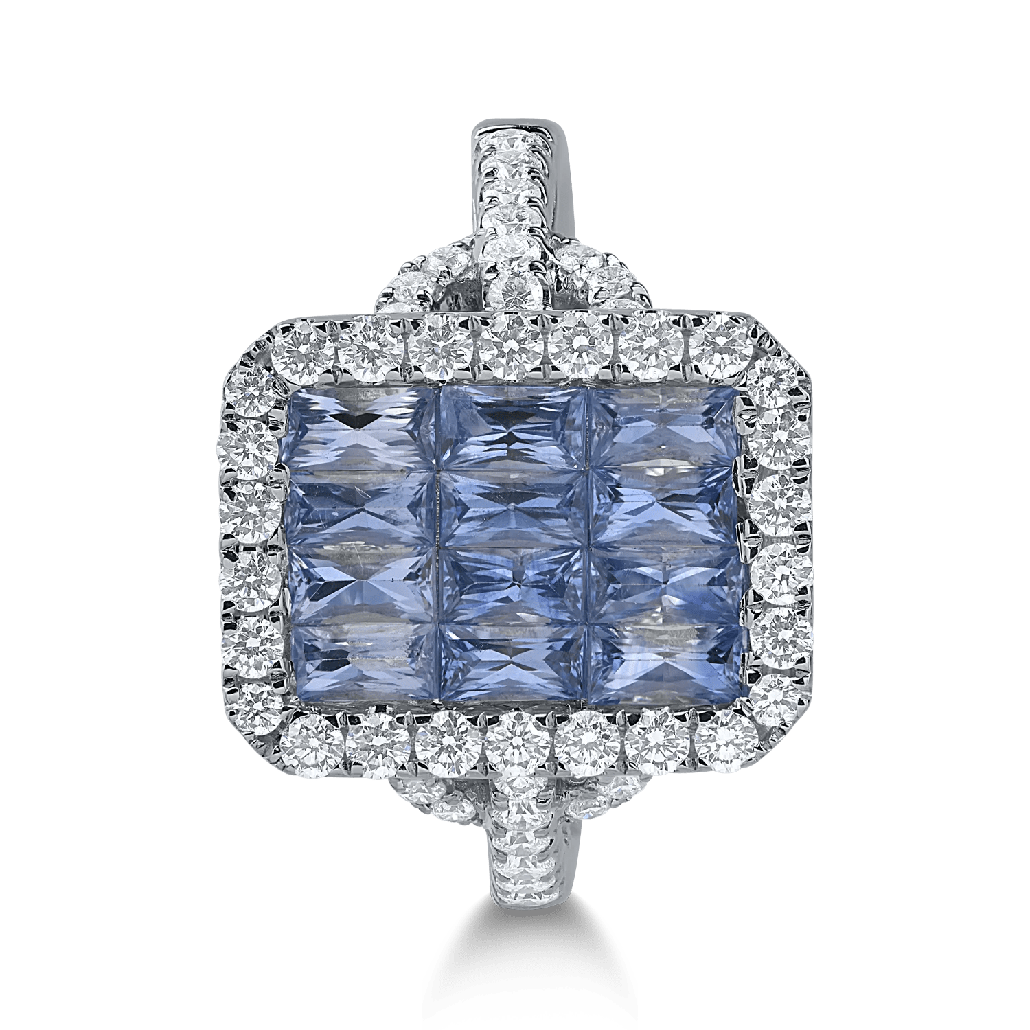 Inel din aur alb cu safire și diamante Inel din aur alb cu safire și diamante