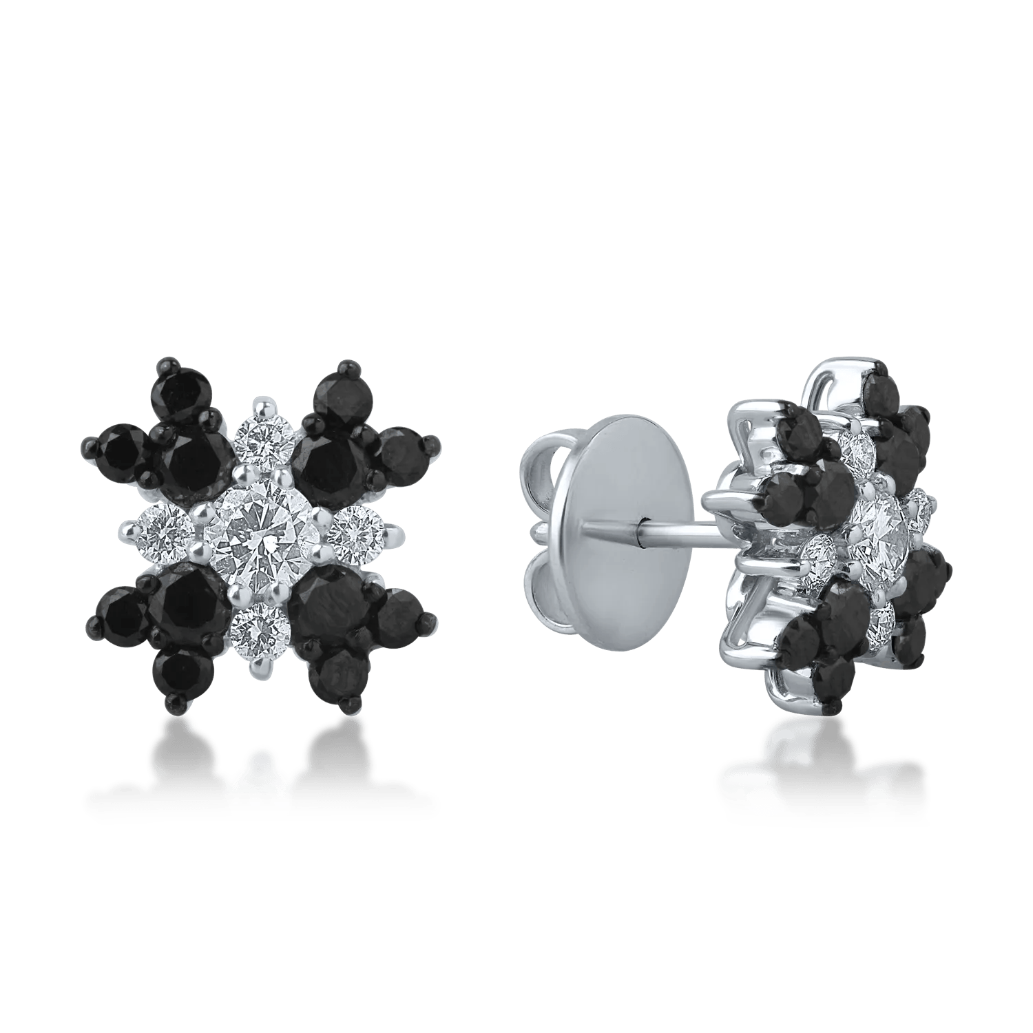 Cercei din aur alb cu diamante transparente de 0.55ct și diamante negre de 1.12ct – Teilor Cercei din aur alb cu diamante transparente de 0.55ct și diamante negre de 1.12ct – Teilor