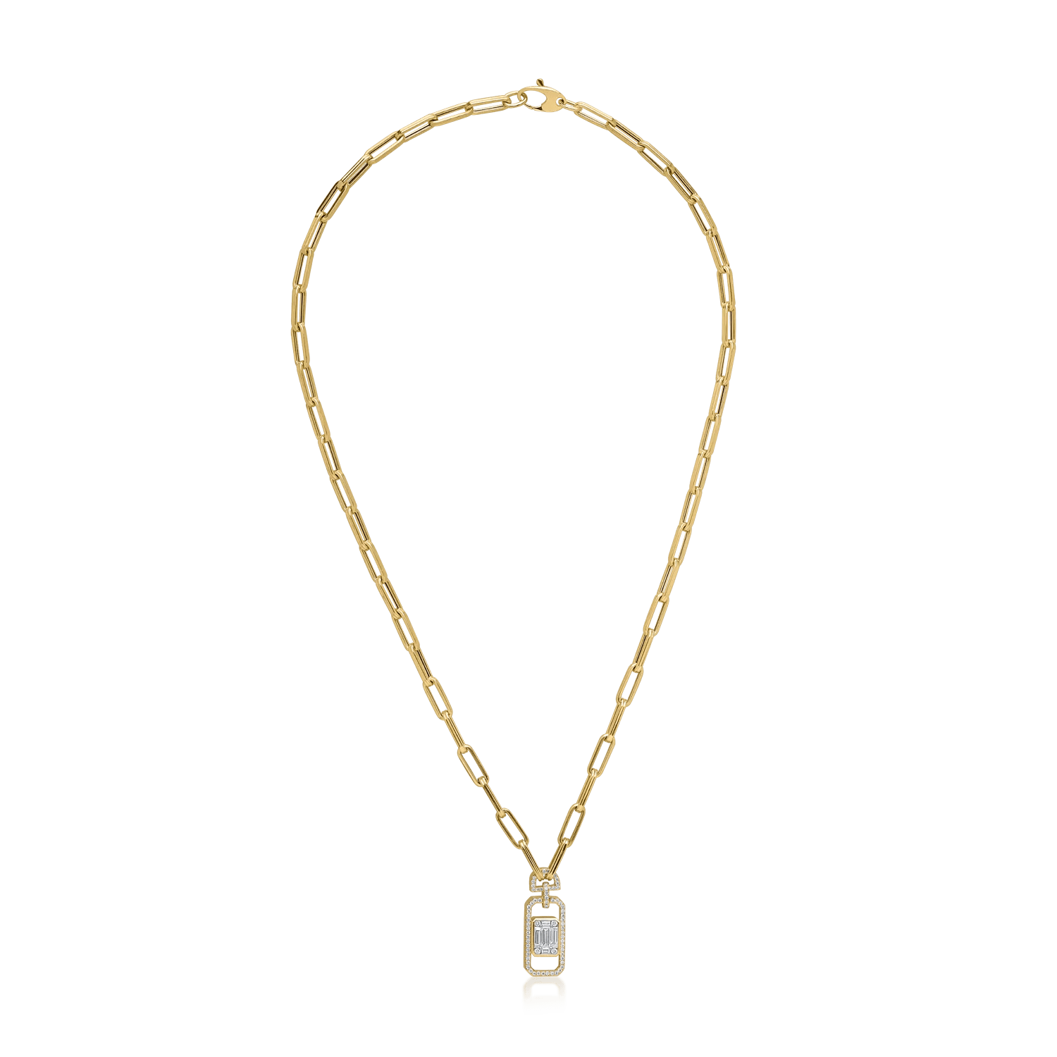 Lanț cu pandantiv din aur galben cu diamante baguette și rotunde de 0.77ct Lanț cu pandantiv din aur galben cu diamante baguette și rotunde de 0.77ct