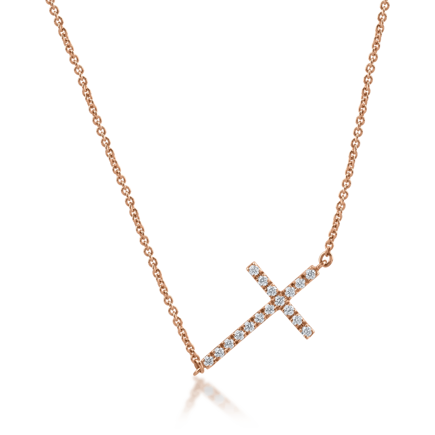 Lanț cu pandantiv cruce din aur roz cu diamante de 0.28ct Lanț cu pandantiv cruce din aur roz cu diamante de 0.28ct