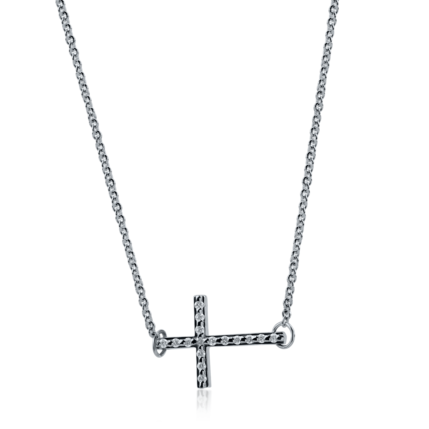 Lant cu pandantiv cruce din aur alb cu diamante de 0.24ct Lant cu pandantiv cruce din aur alb cu diamante de 0.24ct