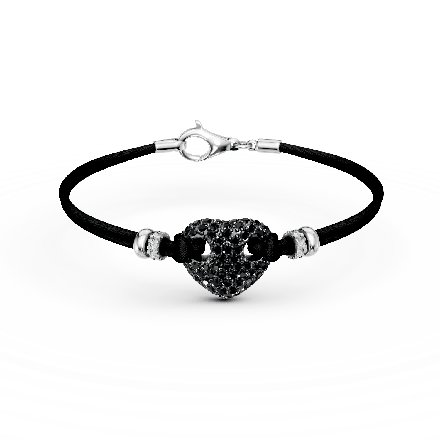 Brățară inimă cu șnur din aur alb-negru și diamante negre de 0.88ct Brățară inimă cu șnur din aur alb-negru și diamante negre de 0.88ct