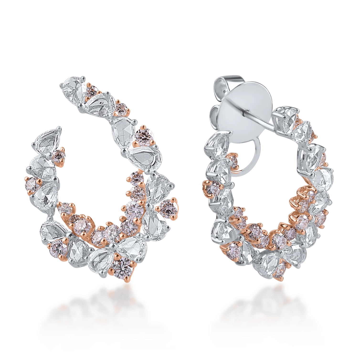 Cercei din aur alb-roz cu diamante de 1.49ct și 0.94ct Cercei din aur alb-roz cu diamante de 1.49ct și 0.94ct