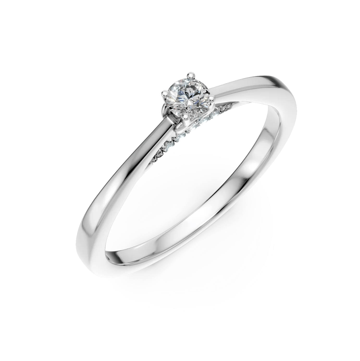 Inel de logodnă din aur alb cu diamant de 0.07ct și diamante de 0.1ct Inel de logodnă din aur alb cu diamant de 0.07ct și diamante de 0.1ct