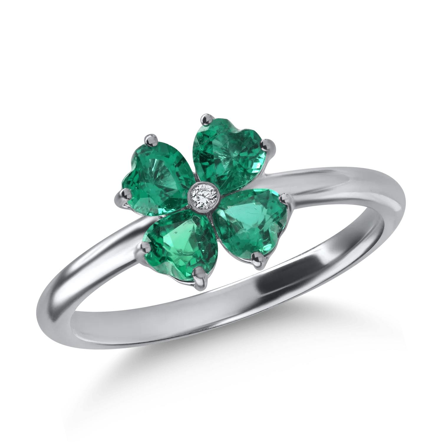 Inel din aur alb cu smaralde de 0.8ct şi diamant de 0.01ct Inel din aur alb cu smaralde de 0.8ct şi diamant de 0.01ct