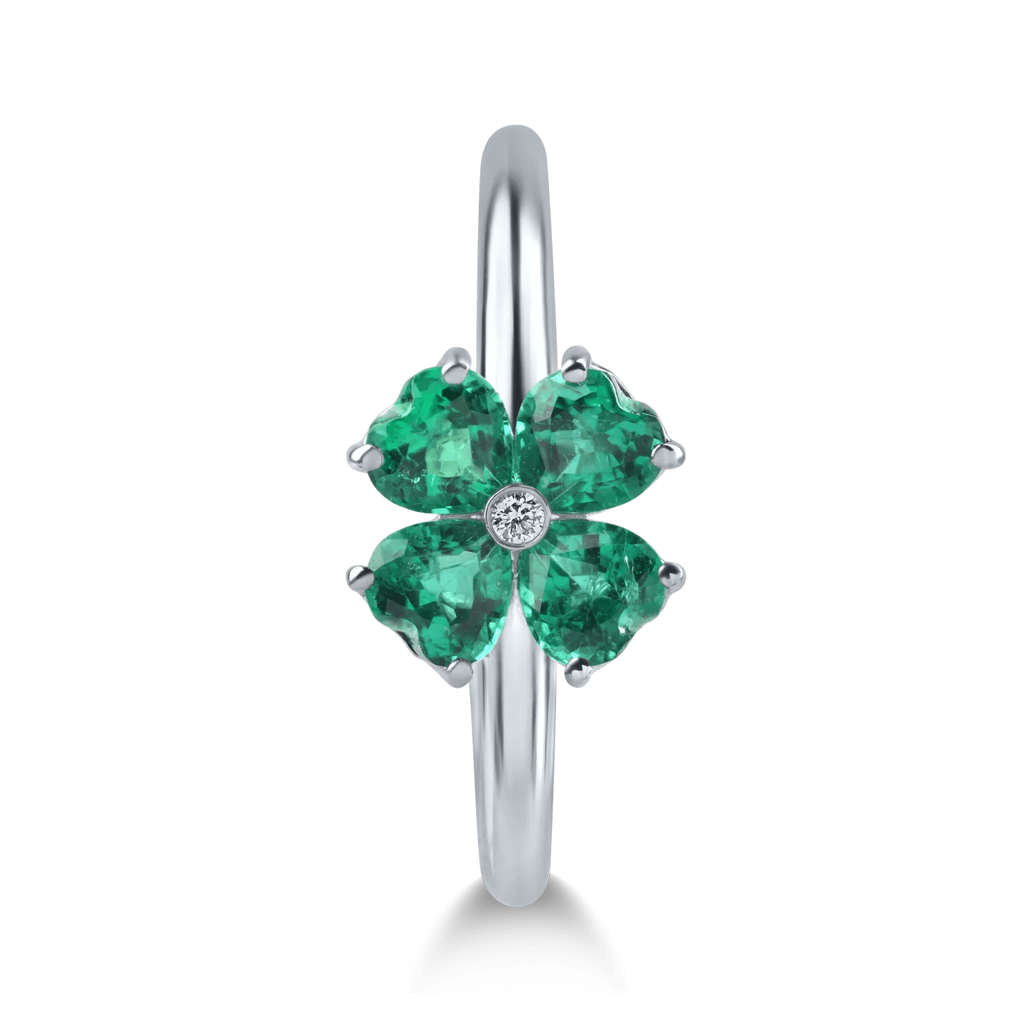 Inel din aur alb cu smaralde și diamant Inel din aur alb cu smaralde și diamant