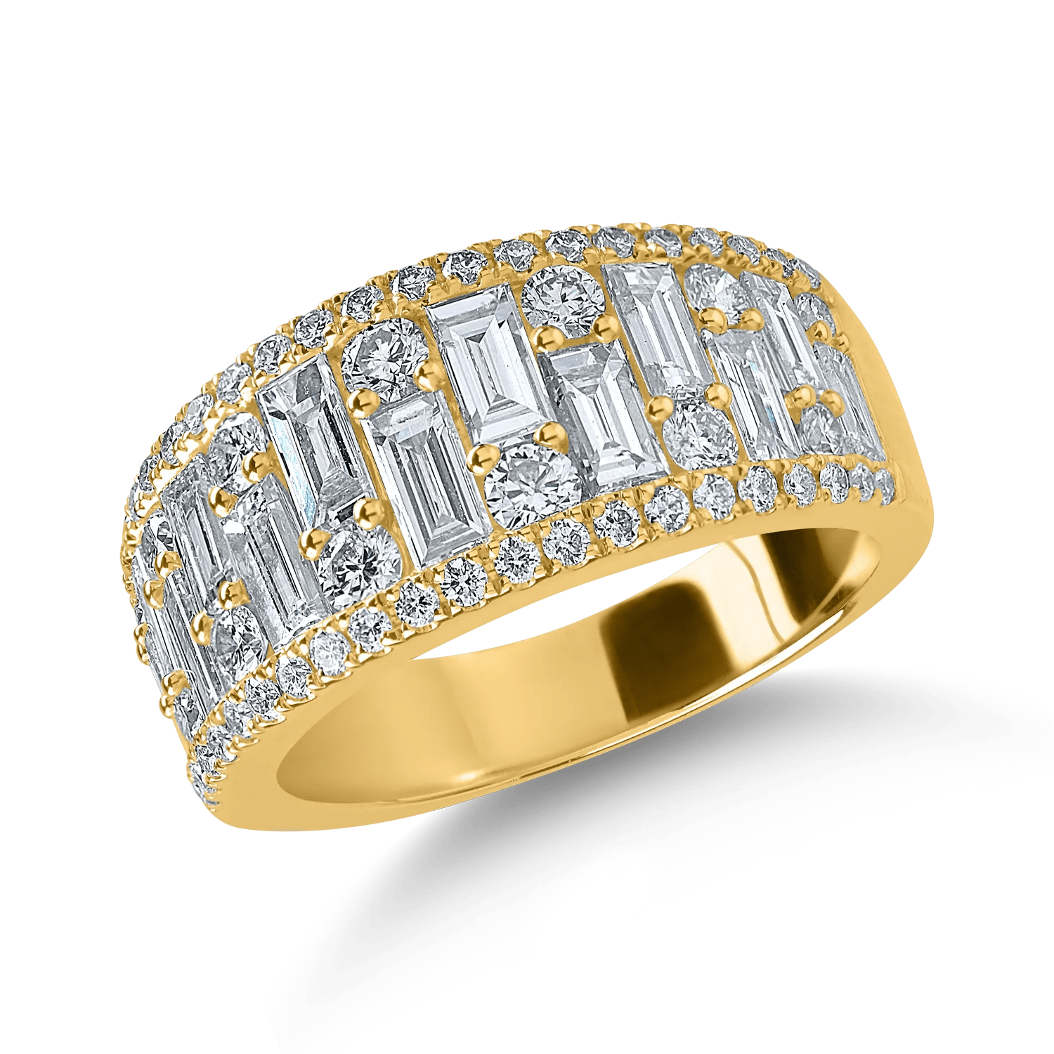 Inel din aur galben cu diamante baguette și rotunde de 2.2ct Inel din aur galben cu diamante baguette și rotunde de 2.2ct