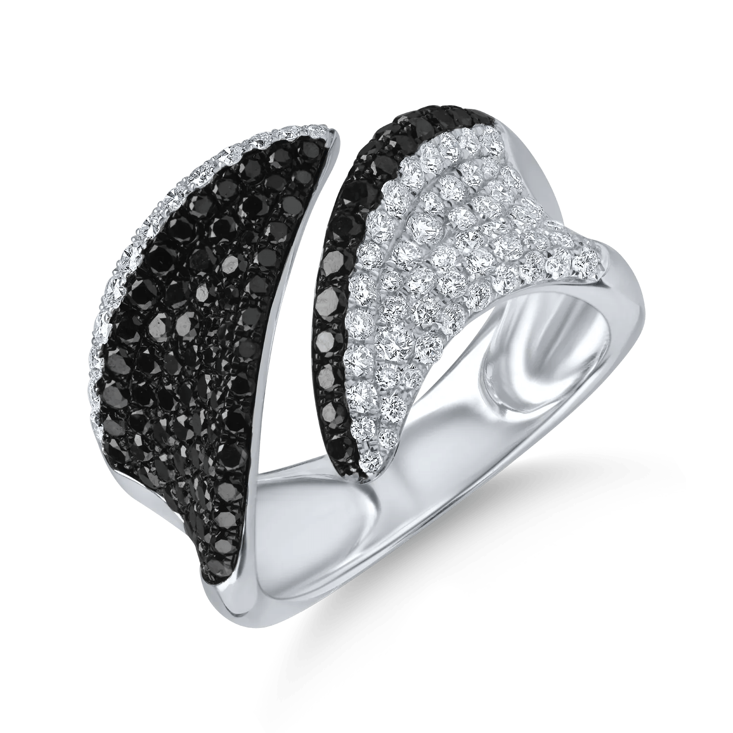 Inel deschis din aur alb cu diamante negre de 0.86ct și diamante de 0.65ct Inel deschis din aur alb cu diamante negre de 0.86ct și diamante de 0.65ct