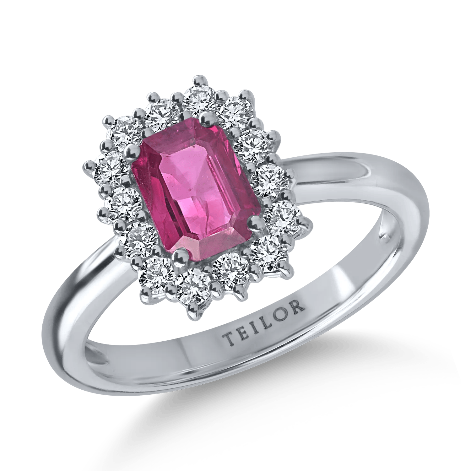 Inel din aur alb cu rubin octogonal de 1ct și diamante de 0.3ct – Teilor Inel din aur alb cu rubin octogonal de 1ct și diamante de 0.3ct – Teilor