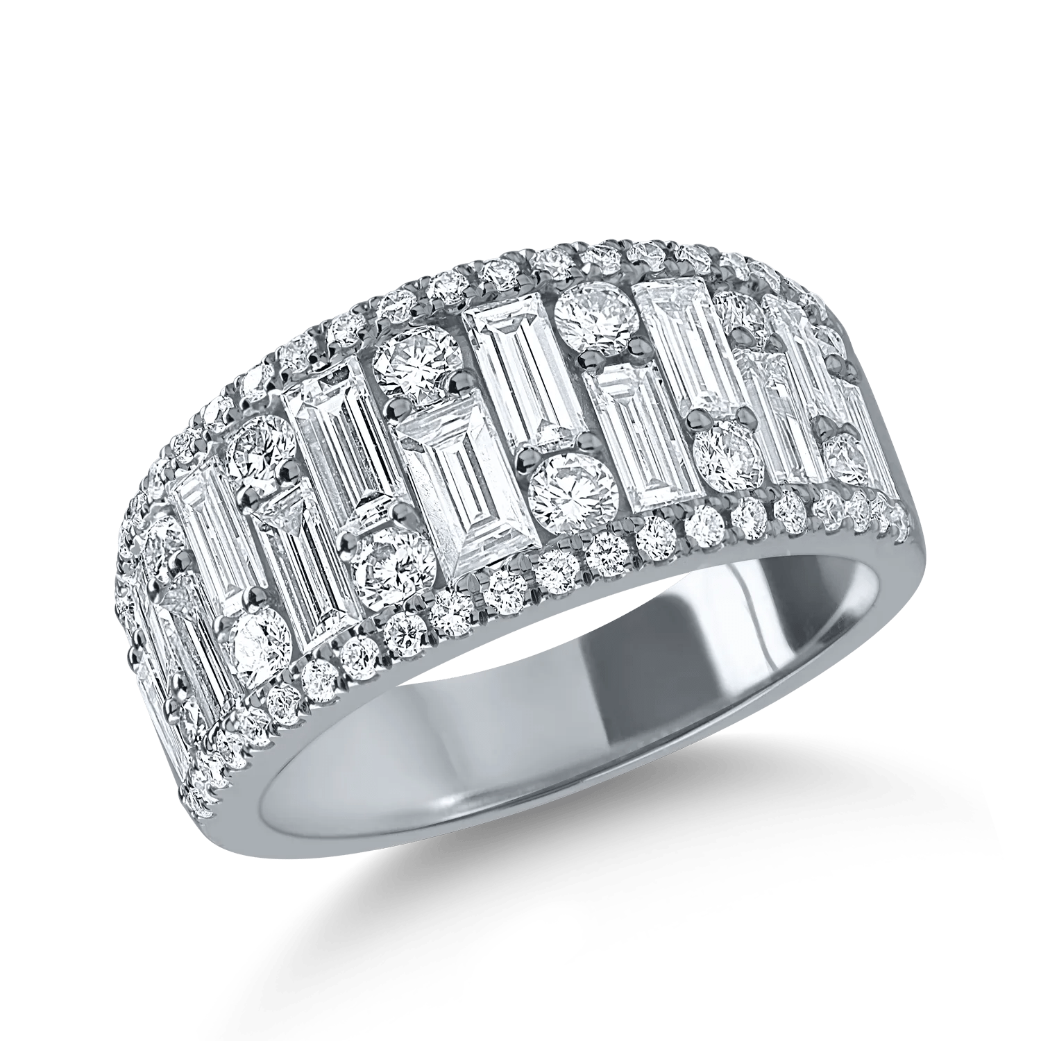 Inel din aur alb cu diamante baguette și rotunde de 2ct Inel din aur alb cu diamante baguette și rotunde de 2ct