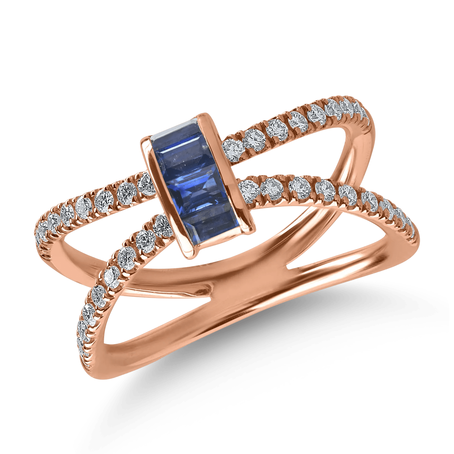 Inel din aur roz cu safire de 0.48ct și diamante de 0.34ct Inel din aur roz cu safire de 0.48ct și diamante de 0.34ct