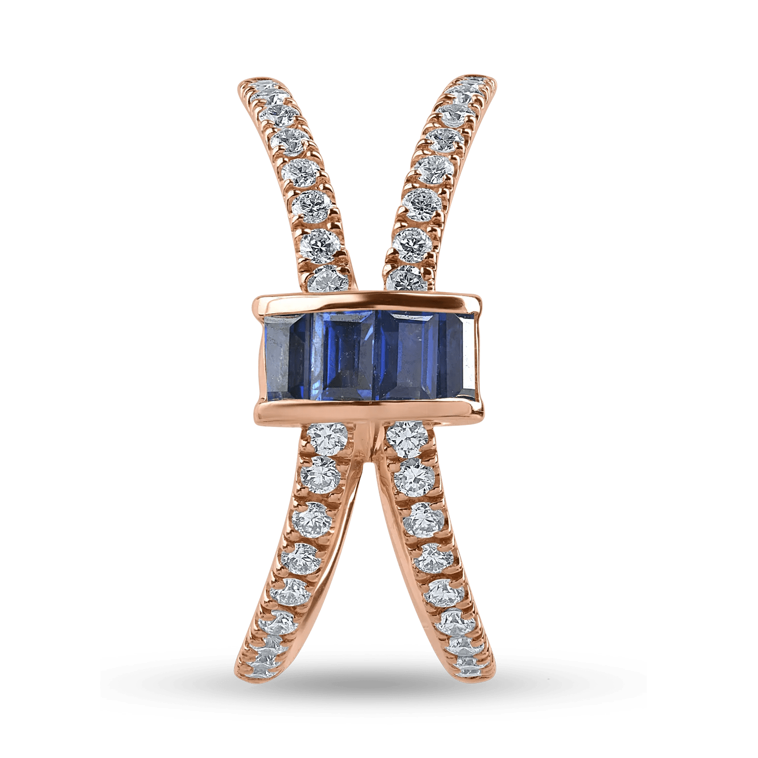 Inel din aur roz cu safire și diamante Inel din aur roz cu safire și diamante