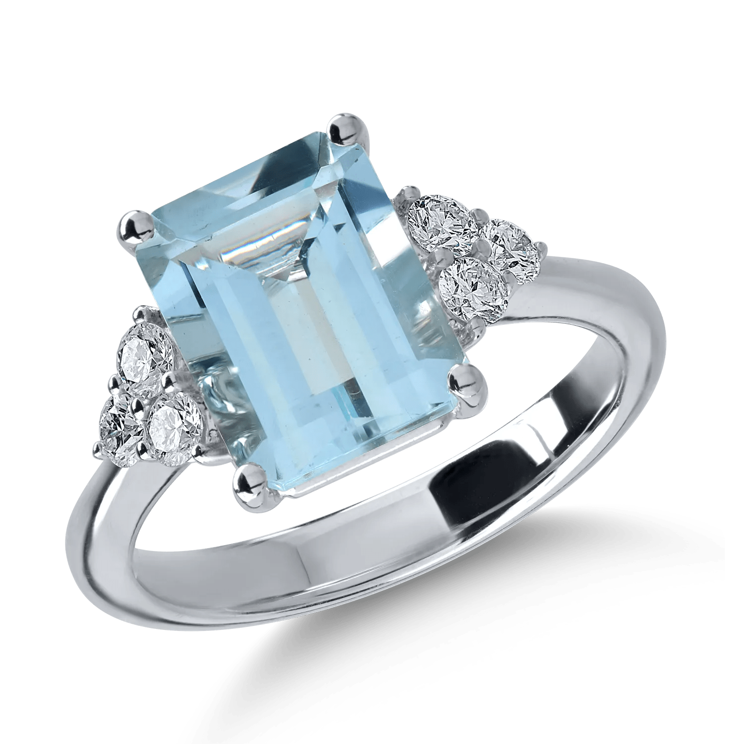 Inel aur alb cu acvamarin octogonal 3.2ct și diamante 0.3ct Inel aur alb cu acvamarin octogonal 3.2ct și diamante 0.3ct