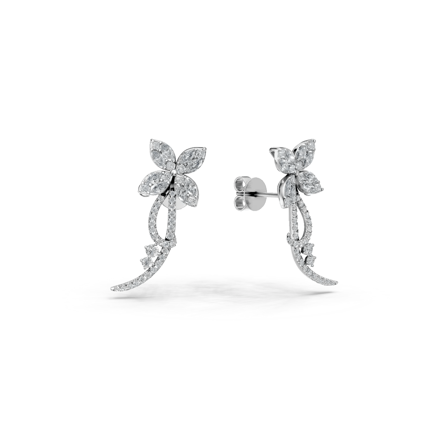 Cercei din aur alb cu diamante de 1.63ct în tăieturi marquise, princess și rotunde Cercei din aur alb cu diamante de 1.63ct în tăieturi marquise, princess și rotunde