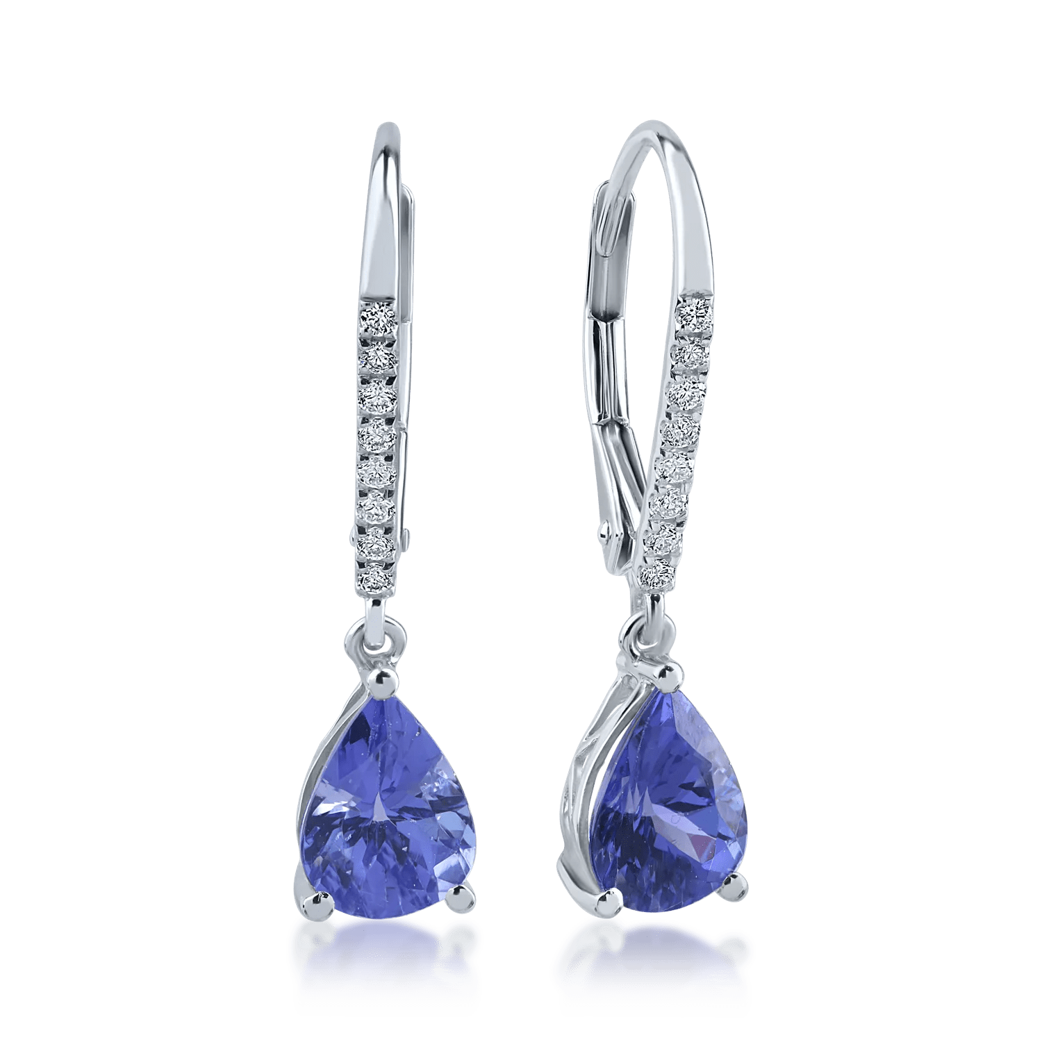 Cercei din aur alb cu tanzanite pear de 2.13ct și diamante de 0.12ct Cercei din aur alb cu tanzanite pear de 2.13ct și diamante de 0.12ct