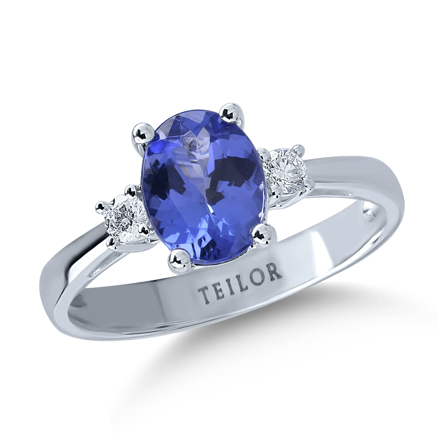 Inel din aur alb cu tanzanit oval de 1.6ct și diamante de 0.1ct Inel din aur alb cu tanzanit oval de 1.6ct și diamante de 0.1ct