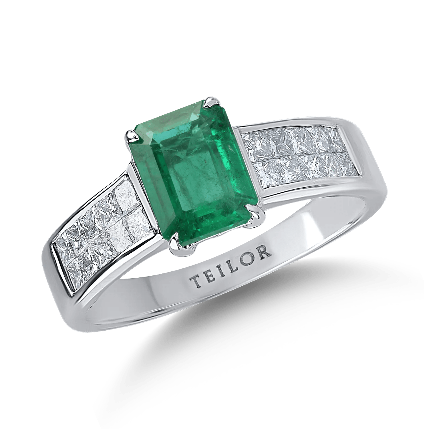 Inel din aur alb cu smarald de 1.49ct și diamante de 0.7ct Inel din aur alb cu smarald de 1.49ct și diamante de 0.7ct