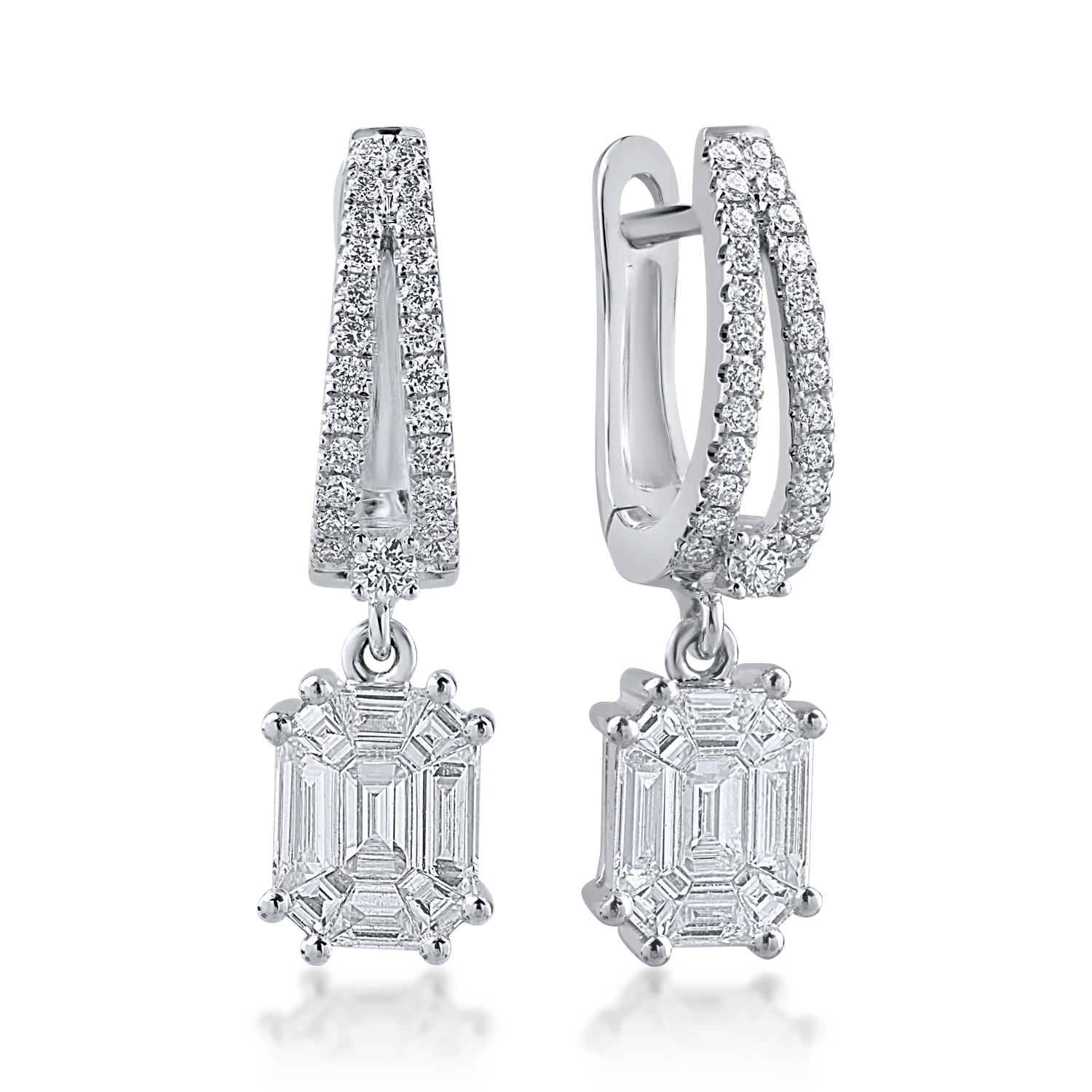 Cercei din aur alb cu diamante baguette și rotunde de 0.97ct Cercei din aur alb cu diamante baguette și rotunde de 0.97ct