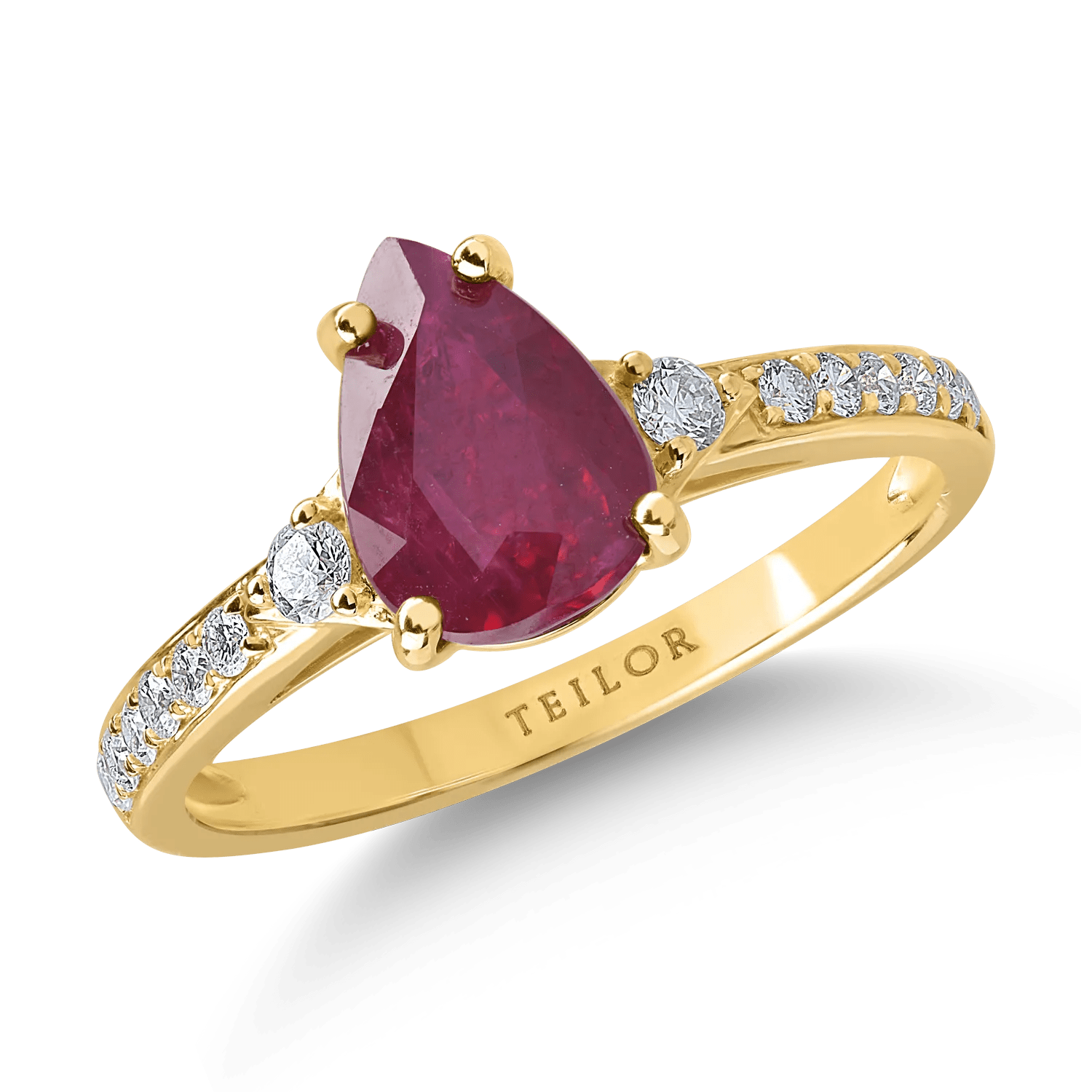 Inel de aur galben cu rubin pere 1.7ct și diamante 0.2ct Inel de aur galben cu rubin pere 1.7ct și diamante 0.2ct