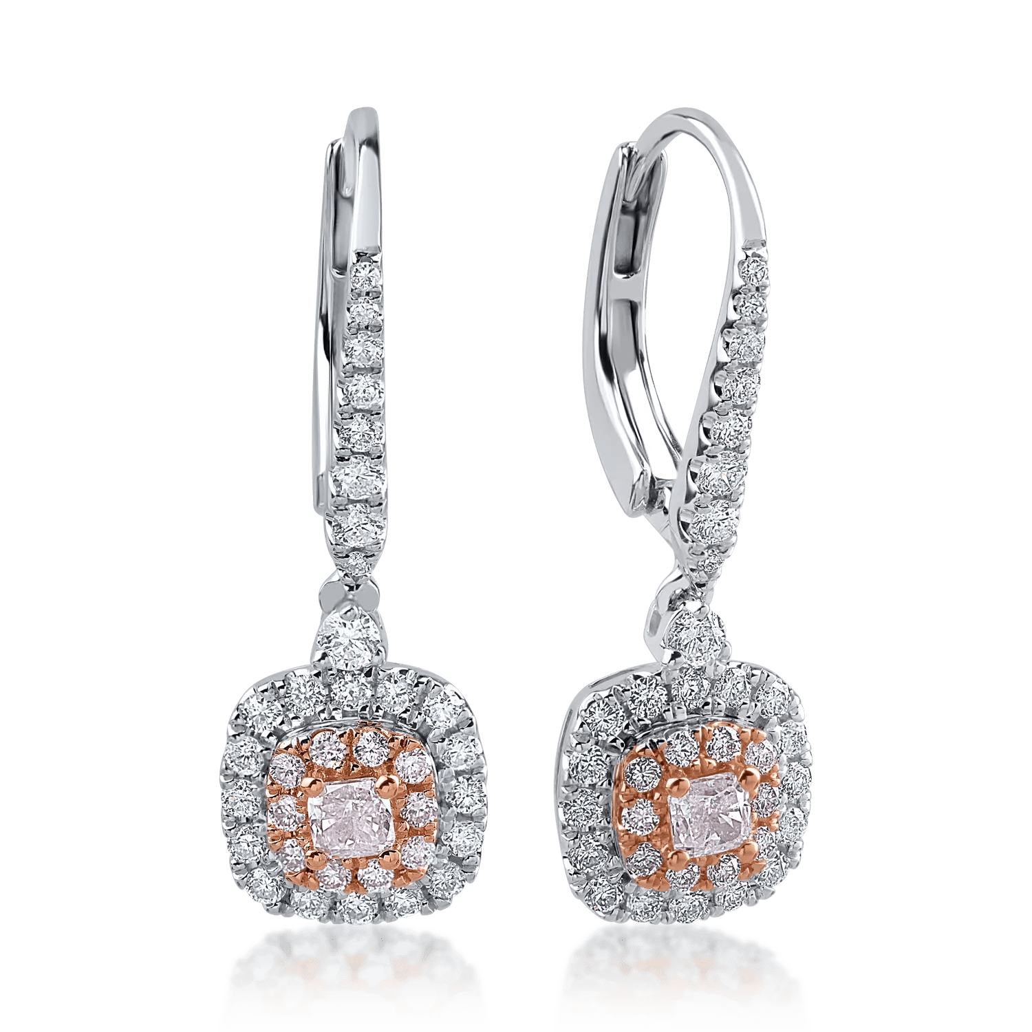 Cercei din aur alb-roz cu diamante incolore 0.55ct și diamante roz 0.36ct Cercei din aur alb-roz cu diamante incolore 0.55ct și diamante roz 0.36ct