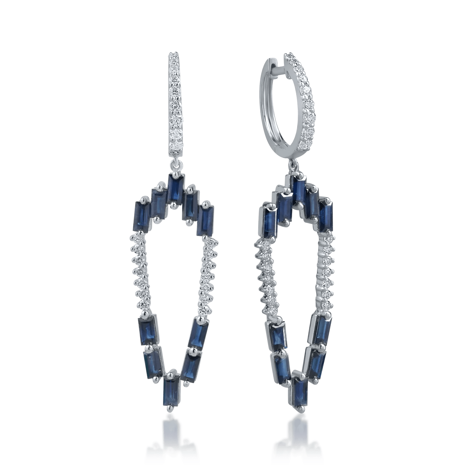 Cercei din aur alb cu safire 3.4ct și diamante 0.66ct Cercei din aur alb cu safire 3.4ct și diamante 0.66ct