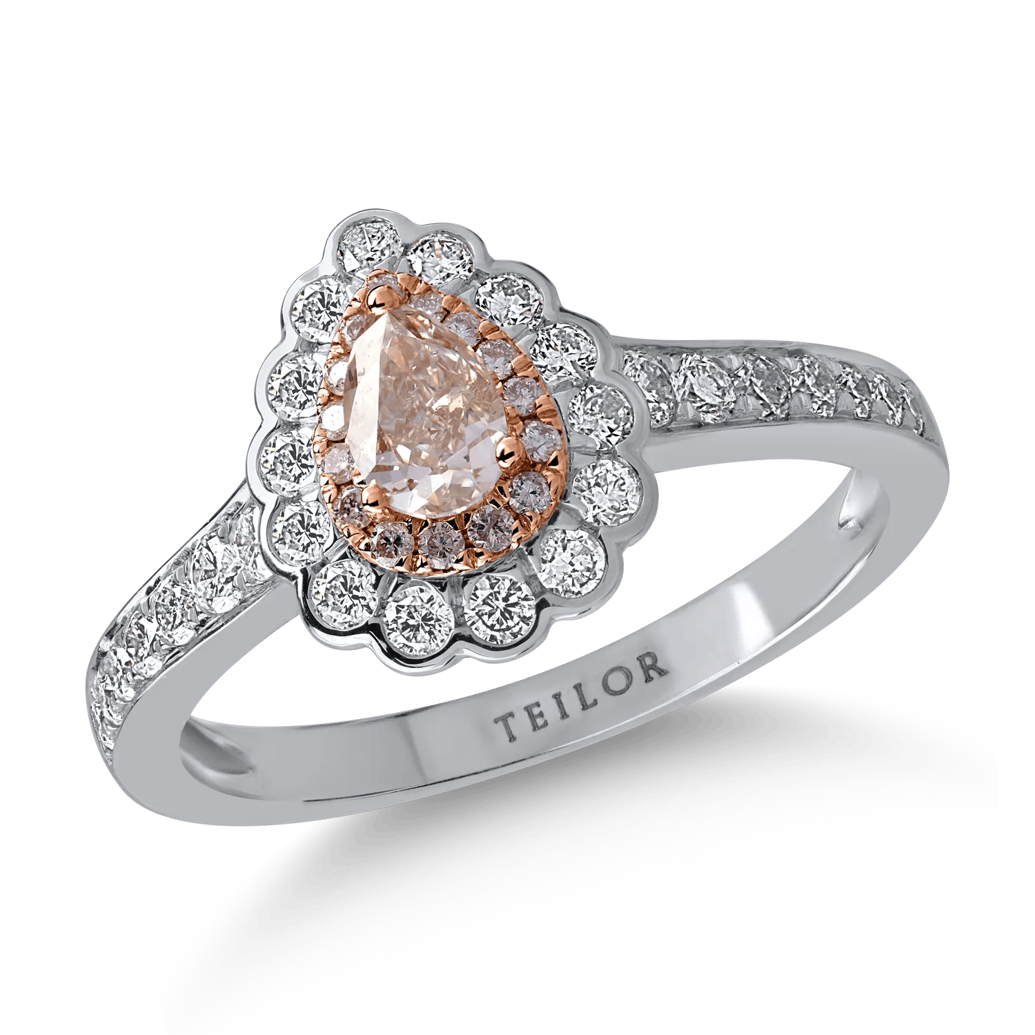 Inel din aur alb-roz cu diamante transparente de 0.5ct și diamante roz – Teilor Inel din aur alb-roz cu diamante transparente de 0.5ct și diamante roz – Teilor