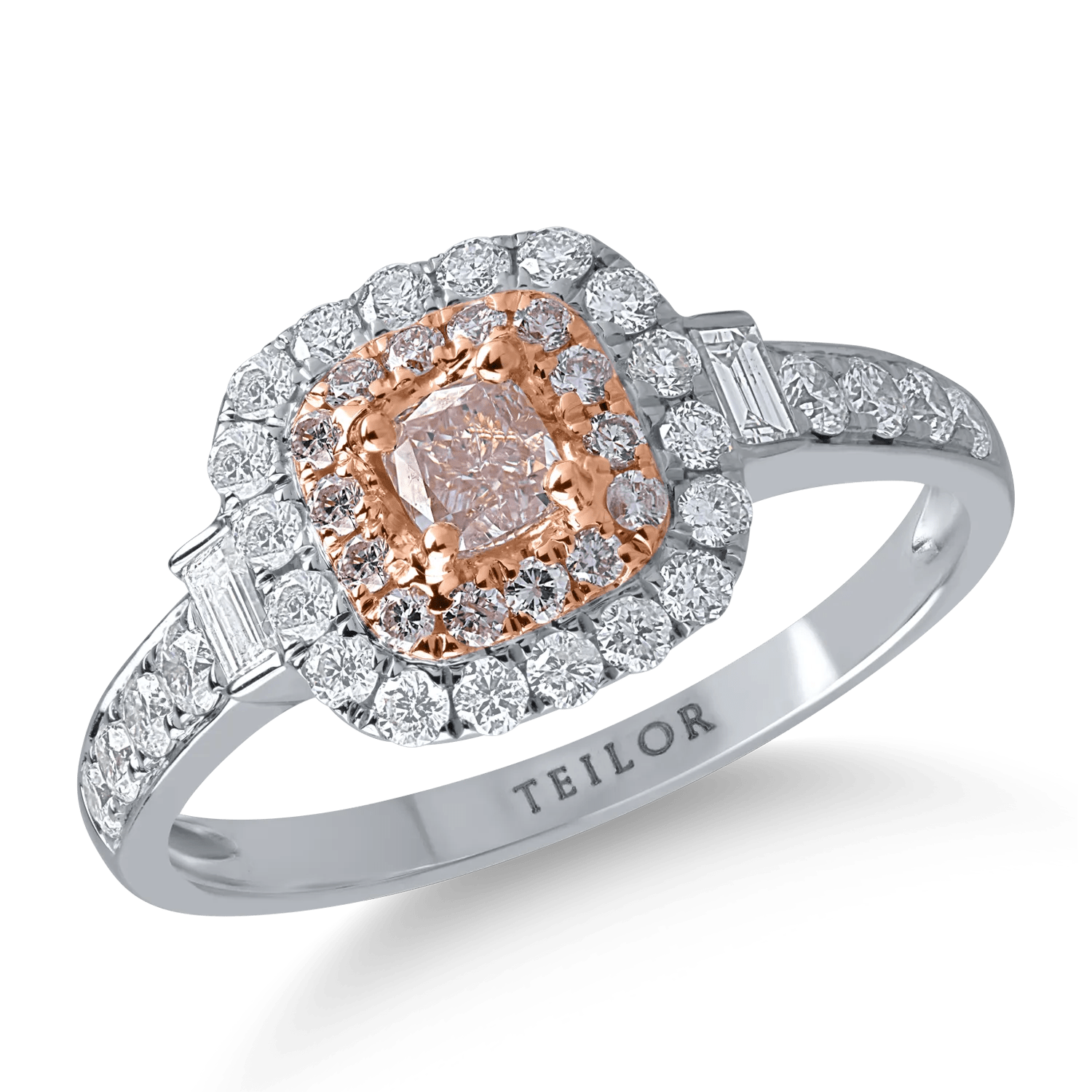 Inel din aur alb-roz cu diamante 0.6ct și diamante roz 0.38ct Inel din aur alb-roz cu diamante 0.6ct și diamante roz 0.38ct