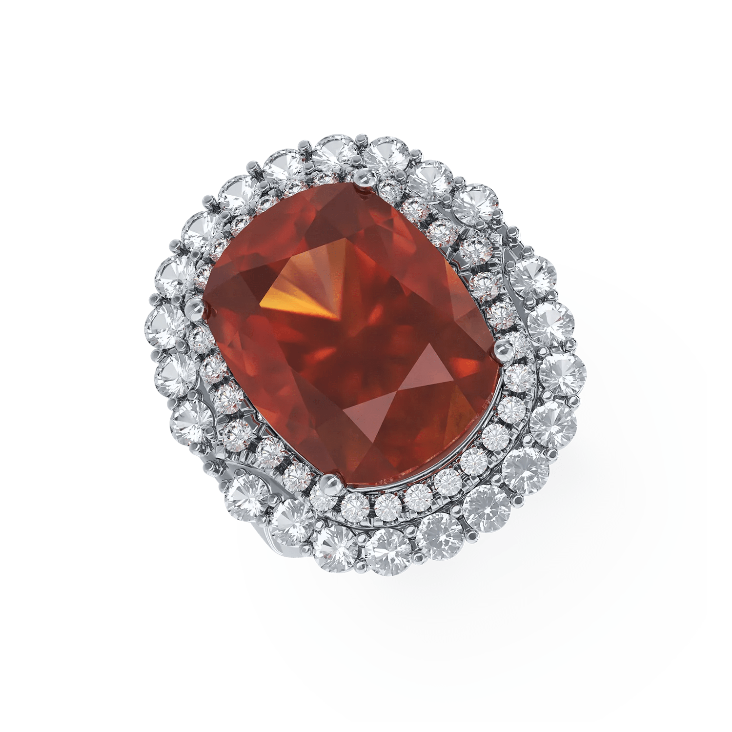 Inel din aur alb cu spessartin de 15.35ct și diamante de 1.31ct Inel din aur alb cu spessartin de 15.35ct și diamante de 1.31ct