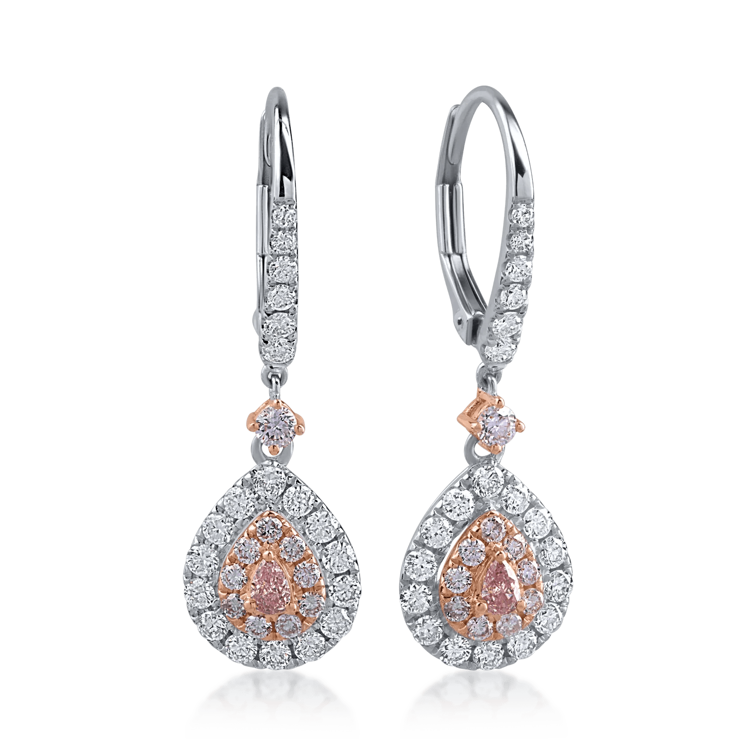 Cercei din aur alb-roz cu diamante incolore de 0.66ct și diamante roz de 0.41ct Cercei din aur alb-roz cu diamante incolore de 0.66ct și diamante roz de 0.41ct