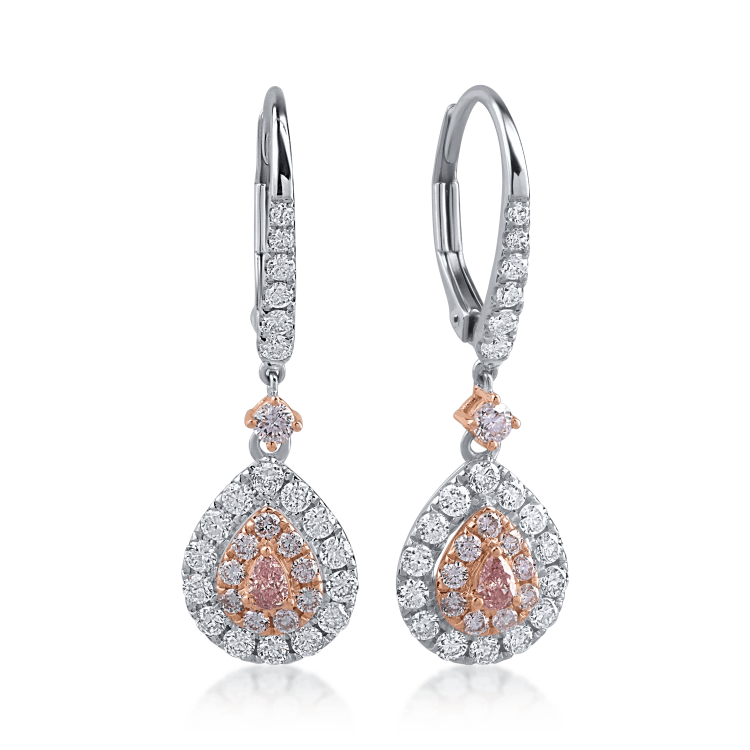 Cercei din aur alb-roz cu diamante incolore de 0.66ct și diamante roz de 0.41ct – Teilor Cercei din aur alb-roz cu diamante incolore de 0.66ct și diamante roz de 0.41ct – Teilor