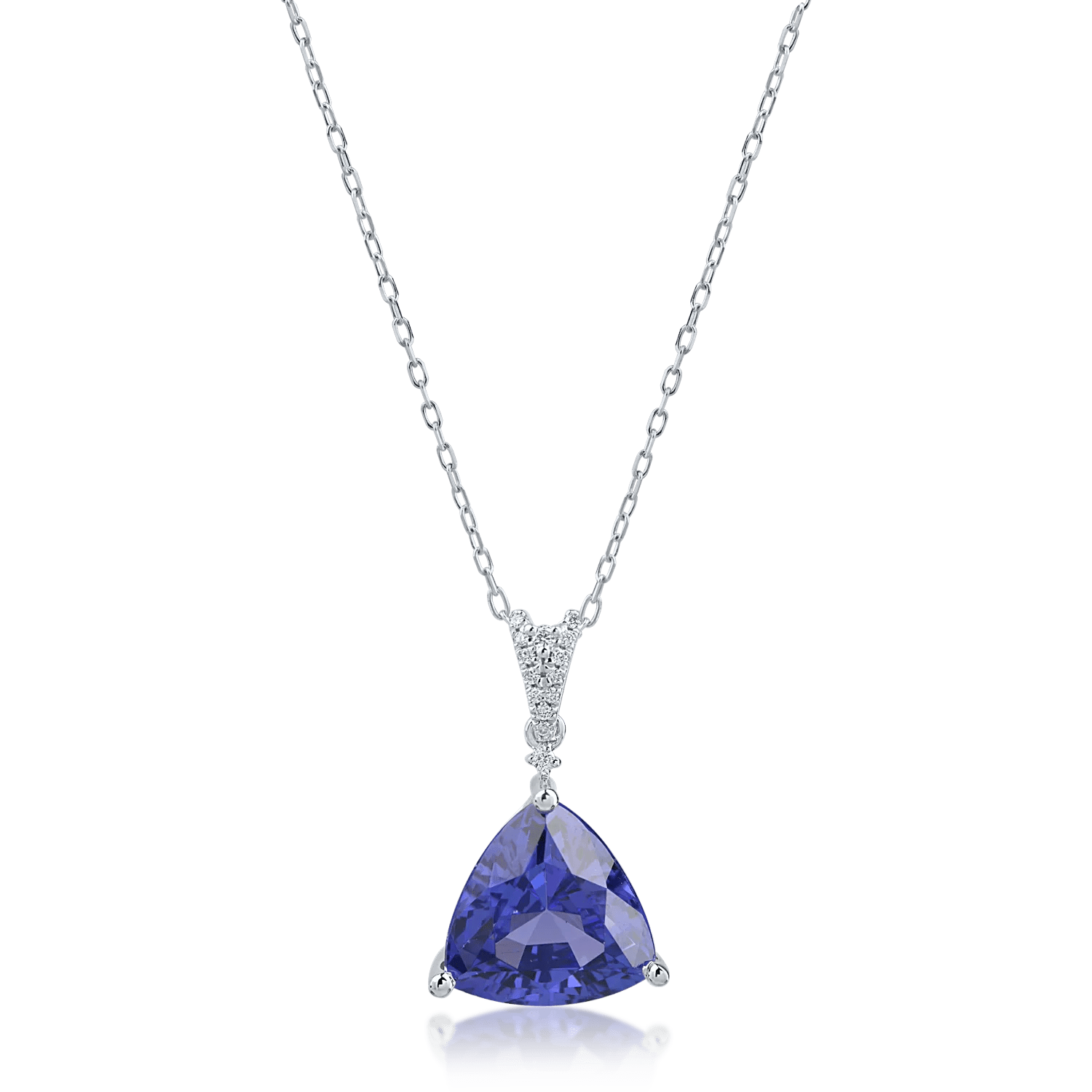Lanț cu pandantiv din aur alb cu tanzanit trillion de 4.46ct și diamante de 0.05ct Lanț cu pandantiv din aur alb cu tanzanit trillion de 4.46ct și diamante de 0.05ct