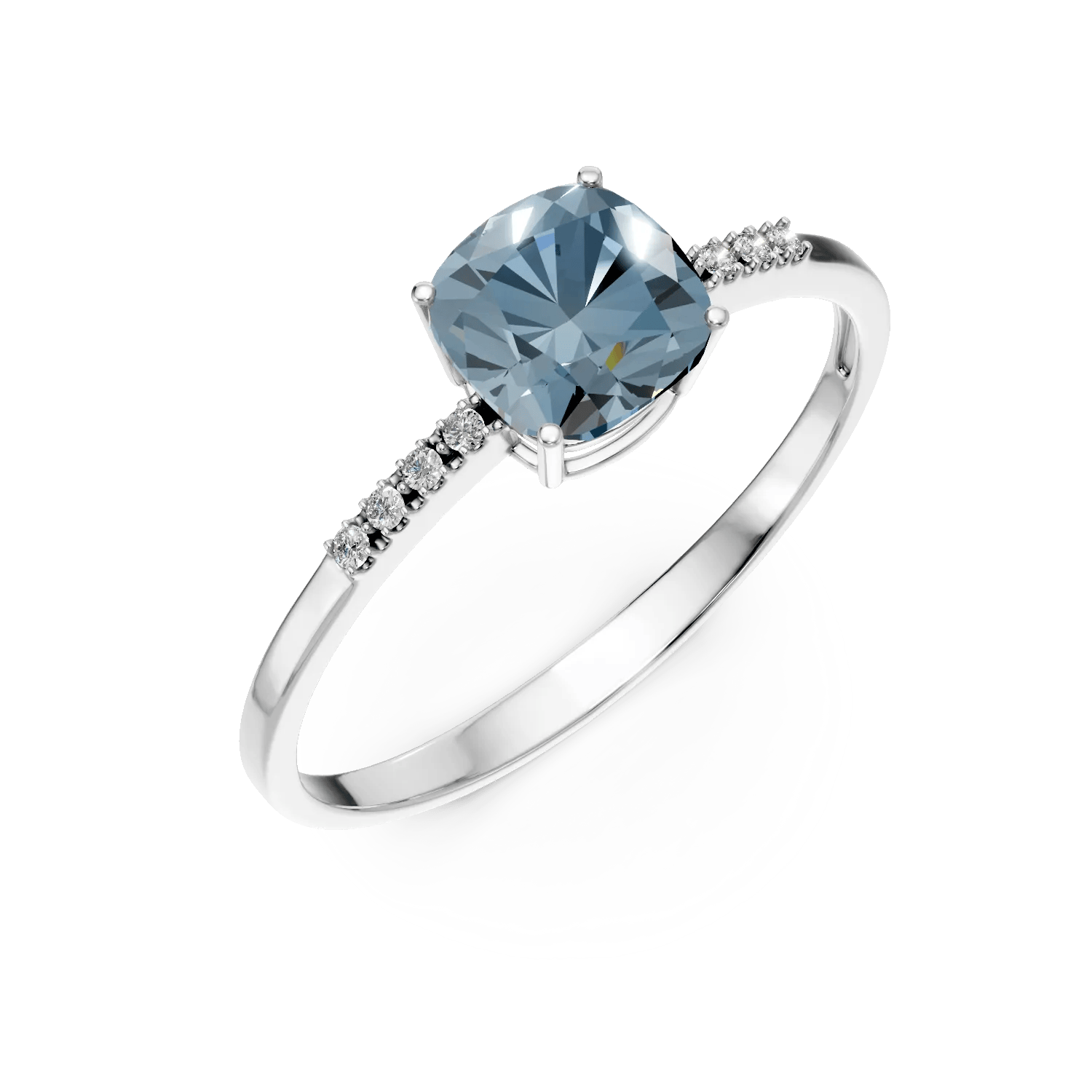 Inel din aur alb cu topaz swiss blue de 1.1ct și diamante de 0.02ct – Teilor Inel din aur alb cu topaz swiss blue de 1.1ct și diamante de 0.02ct – Teilor
