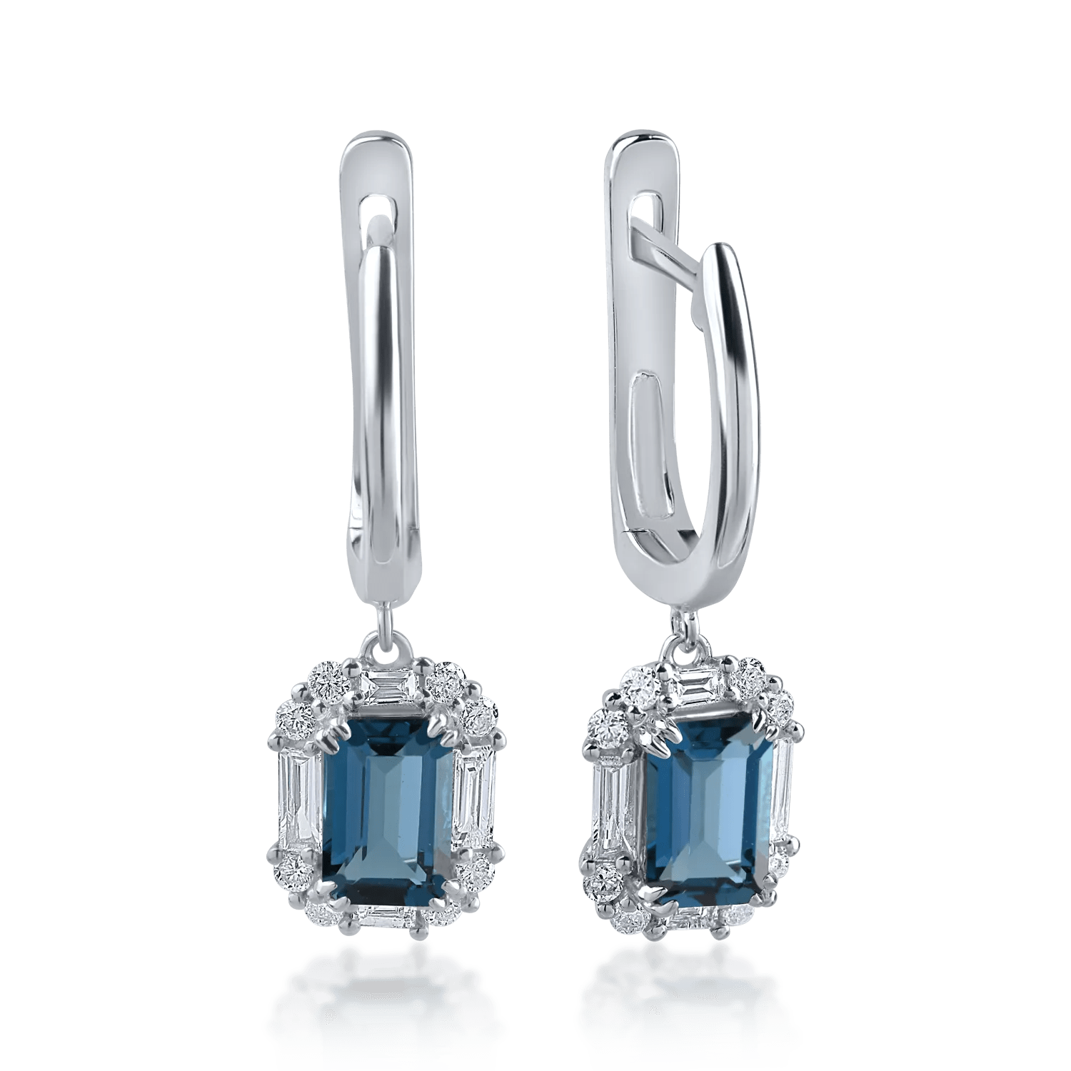 Cercei din aur alb cu topaze london blue de 1.23ct și diamante de 0.39ct Cercei din aur alb cu topaze london blue de 1.23ct și diamante de 0.39ct