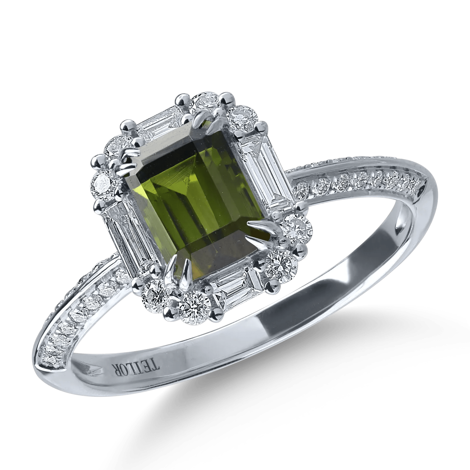 Inel din aur alb cu turmalina verde de 1.2ct și diamante de 0.4ct Inel din aur alb cu turmalina verde de 1.2ct și diamante de 0.4ct