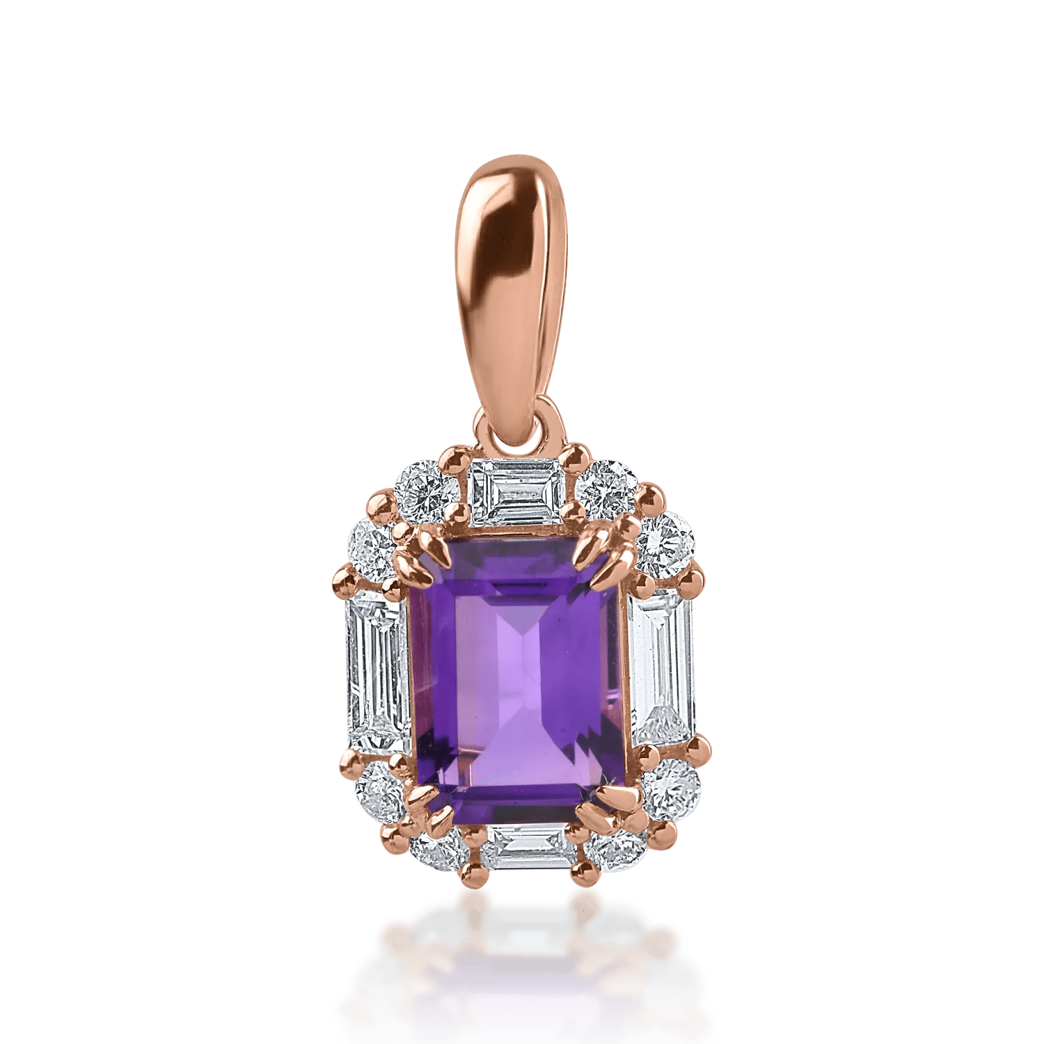 Pandantiv din aur roz cu ametist 0.97ct și diamante 0.34ct Pandantiv din aur roz cu ametist 0.97ct și diamante 0.34ct