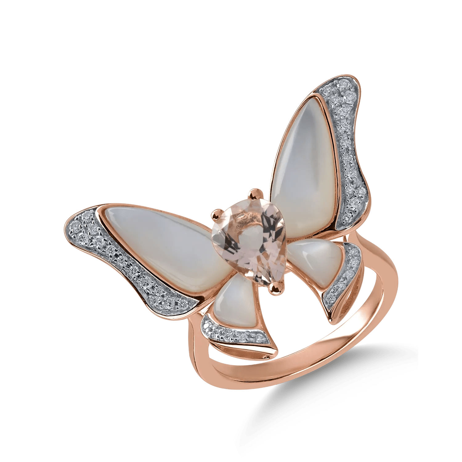 Inel fluture din aur roz cu pietre prețioase de 4.1ct Inel fluture din aur roz cu pietre prețioase de 4.1ct