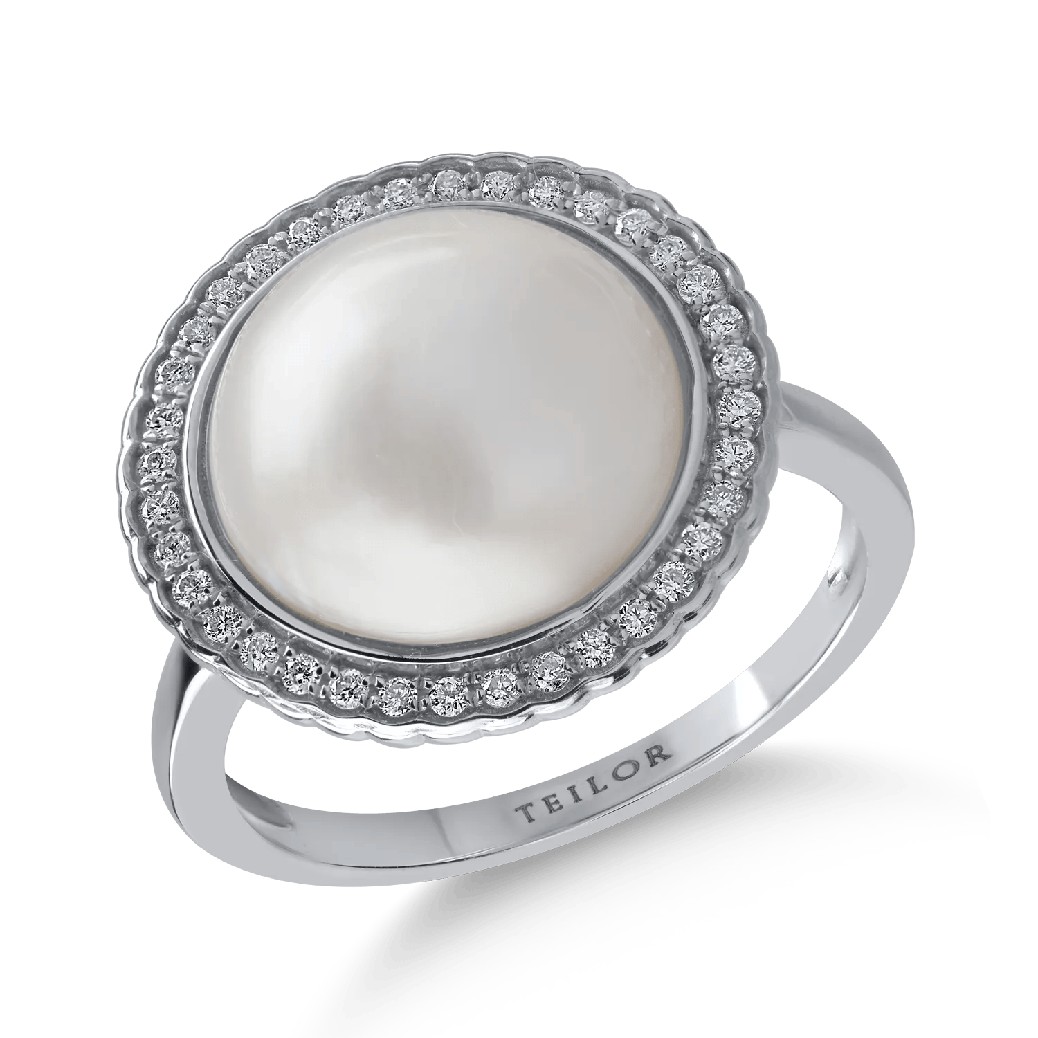 Inel din aur alb cu perlă de cultură de 4.025ct şi diamante de 0.191ct – Teilor Inel din aur alb cu perlă de cultură de 4.025ct şi diamante de 0.191ct – Teilor