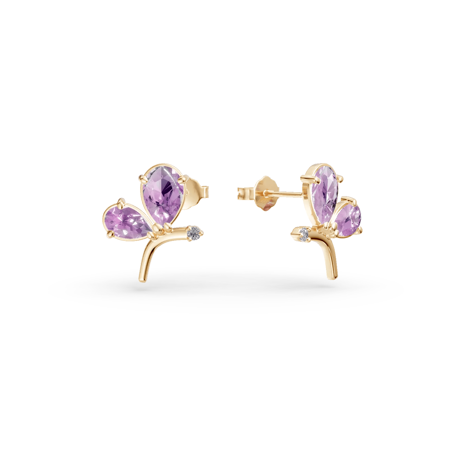 Cercei din aur galben cu ametiste pear 1.7ct și zirconii Cercei din aur galben cu ametiste pear 1.7ct și zirconii