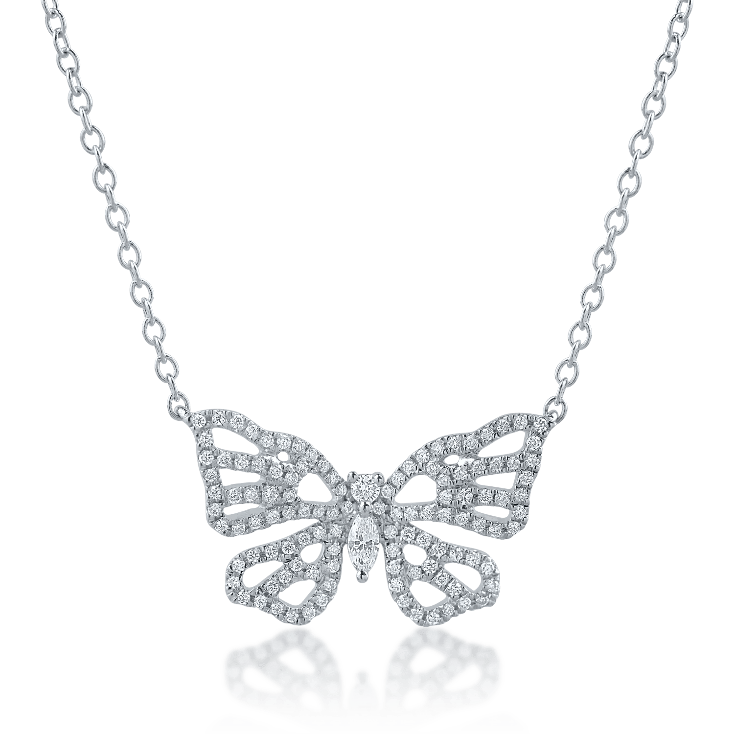 Lanț cu pandantiv din aur alb cu diamante marquise și rotunde 0.3ct Lanț cu pandantiv din aur alb cu diamante marquise și rotunde 0.3ct