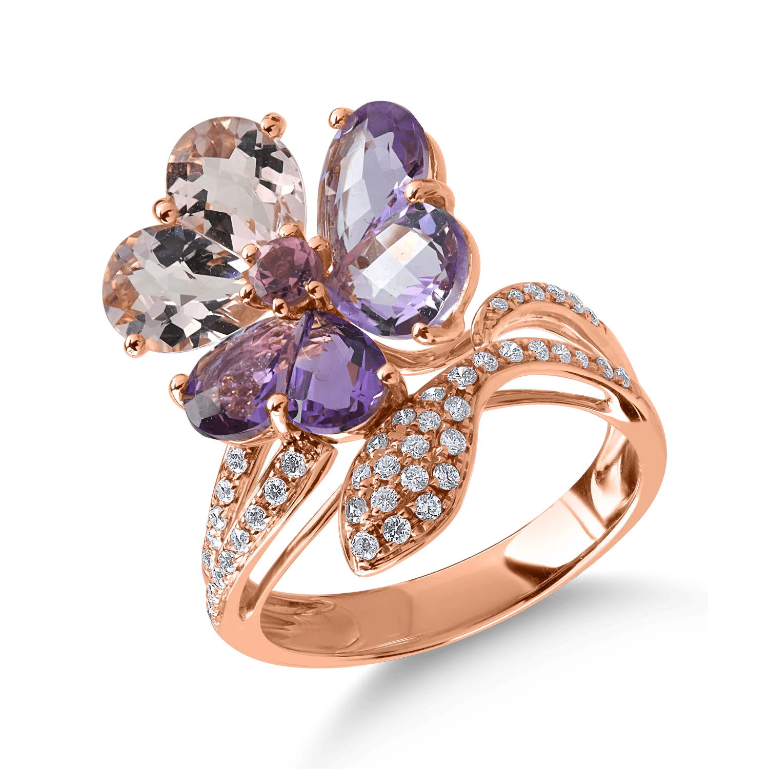 Inel din aur roz cu pietre prețioase și semiprețioase de 12.11ct Inel din aur roz cu pietre prețioase și semiprețioase de 12.11ct