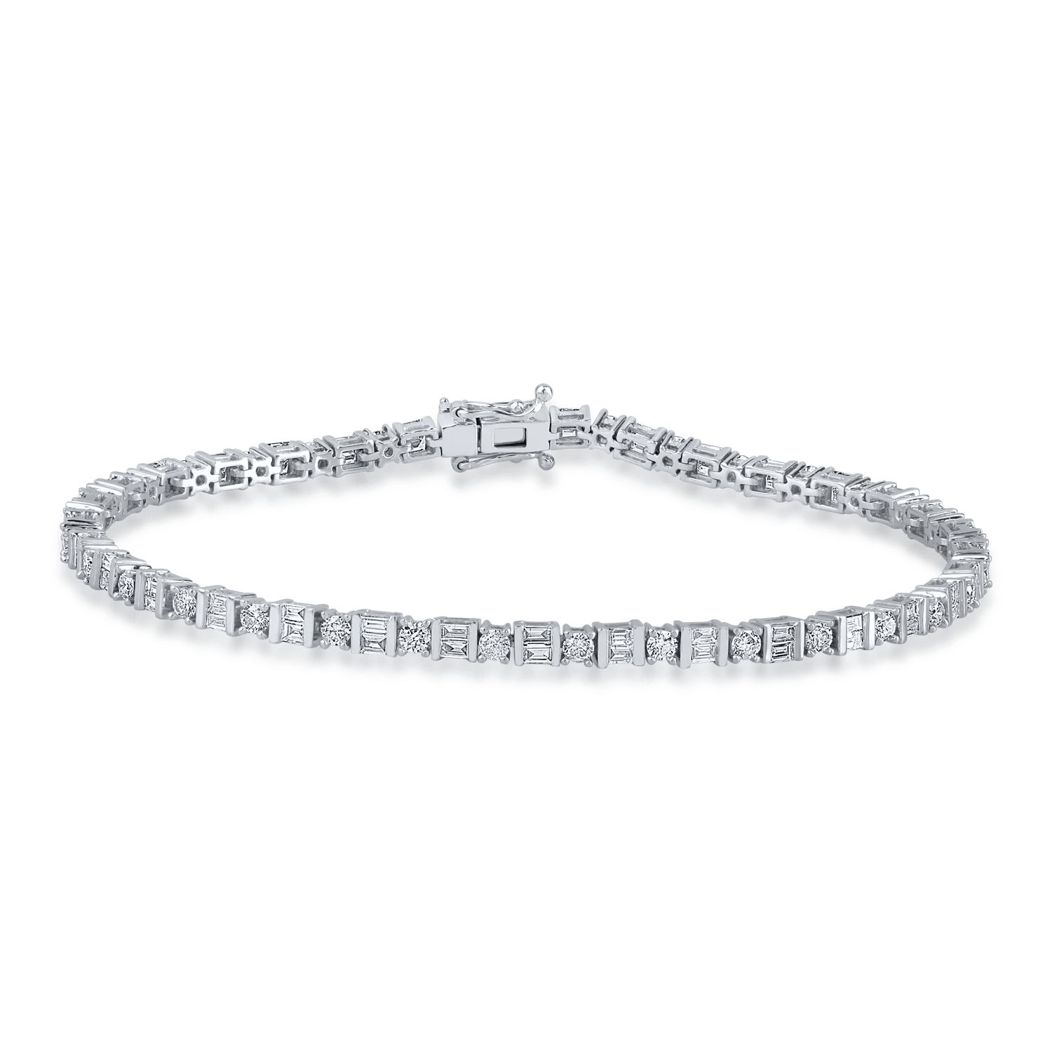 Brățară tennis din aur alb cu diamante baguette și rotunde de 2.99ct Brățară tennis din aur alb cu diamante baguette și rotunde de 2.99ct