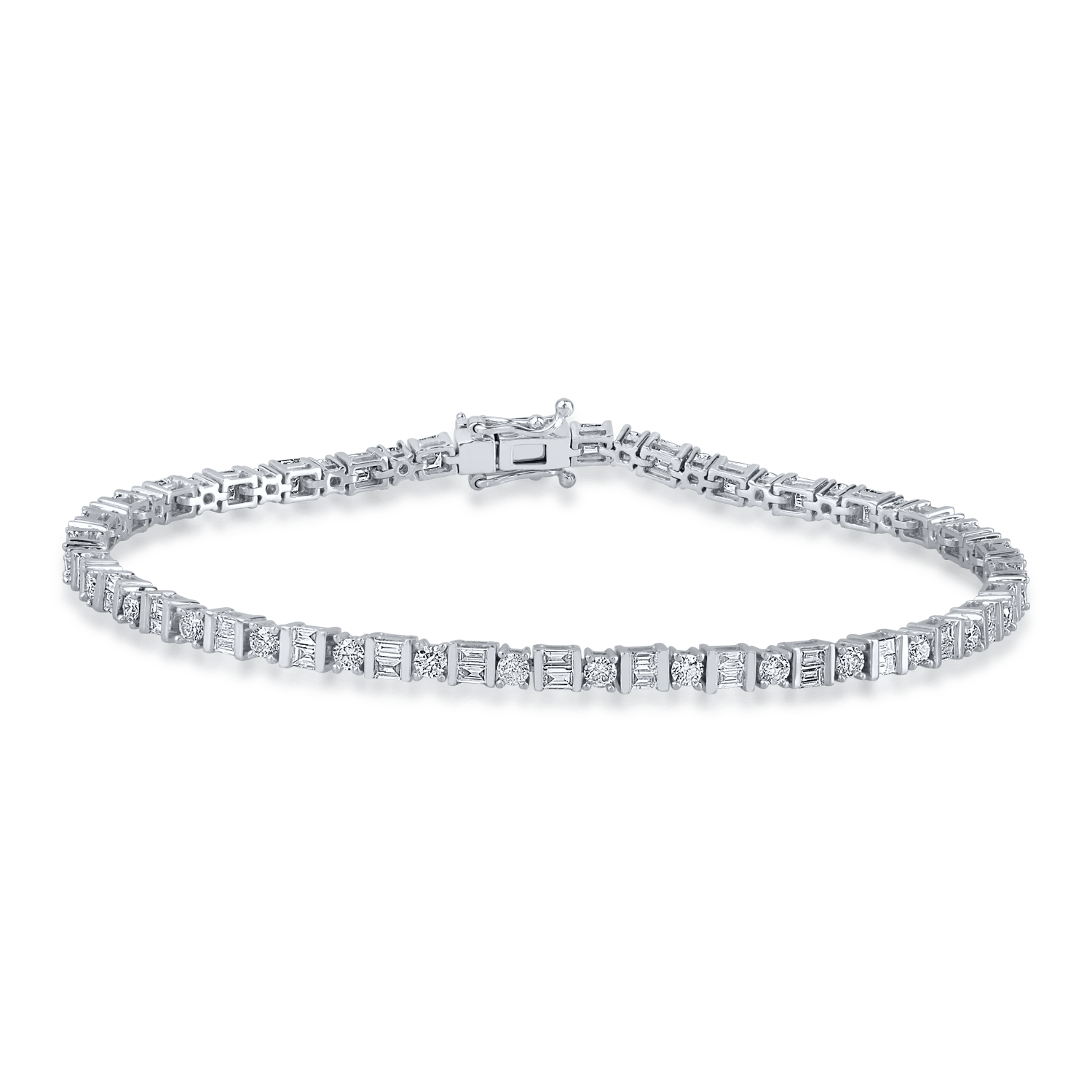 Brățară tennis din aur alb cu diamante baguette și rotunde de 2.99ct – Teilor Brățară tennis din aur alb cu diamante baguette și rotunde de 2.99ct – Teilor