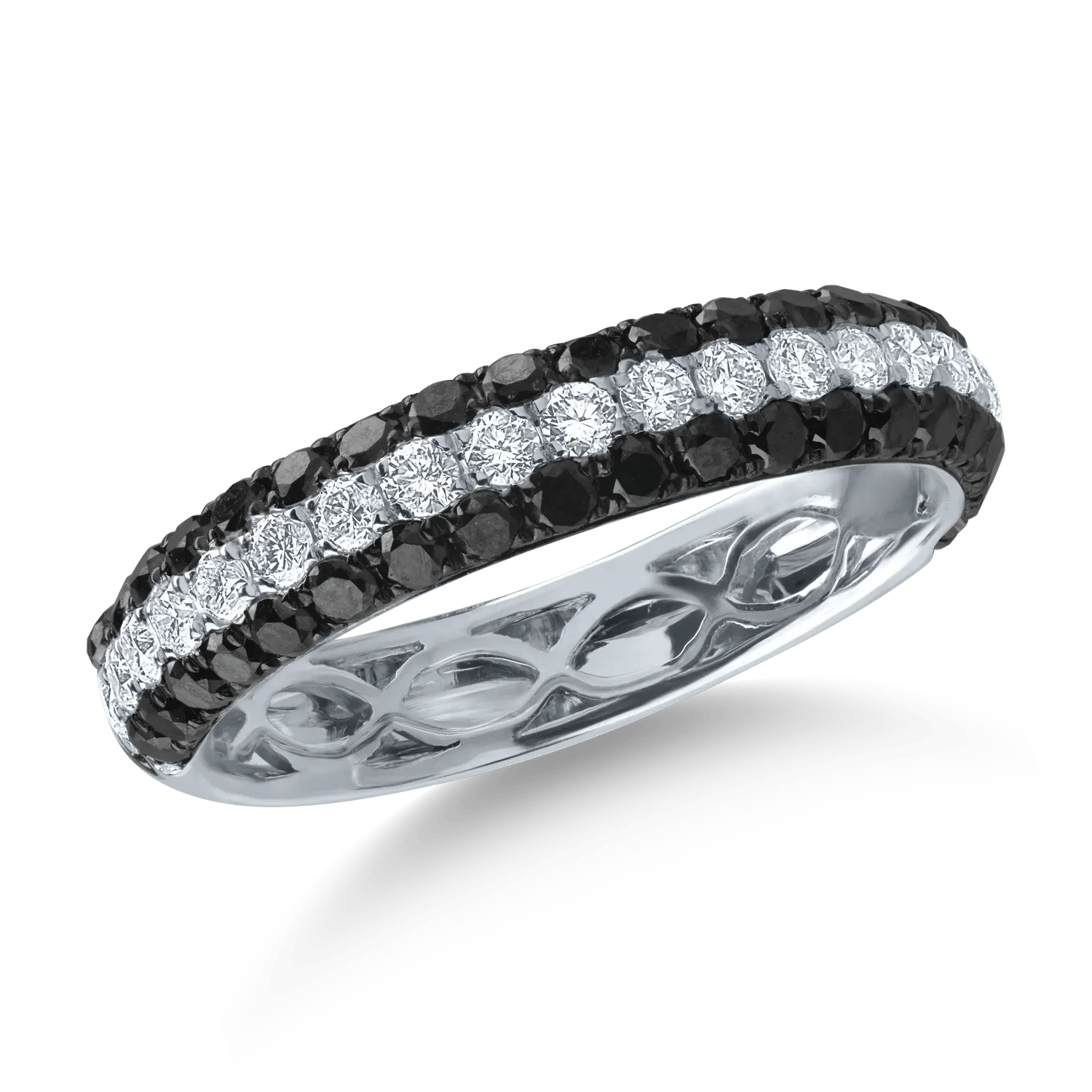 Inel semi eternity din aur alb cu diamante negre de 0.6ct și diamante transparente de 0.2ct Inel semi eternity din aur alb cu diamante negre de 0.6ct și diamante transparente de 0.2ct