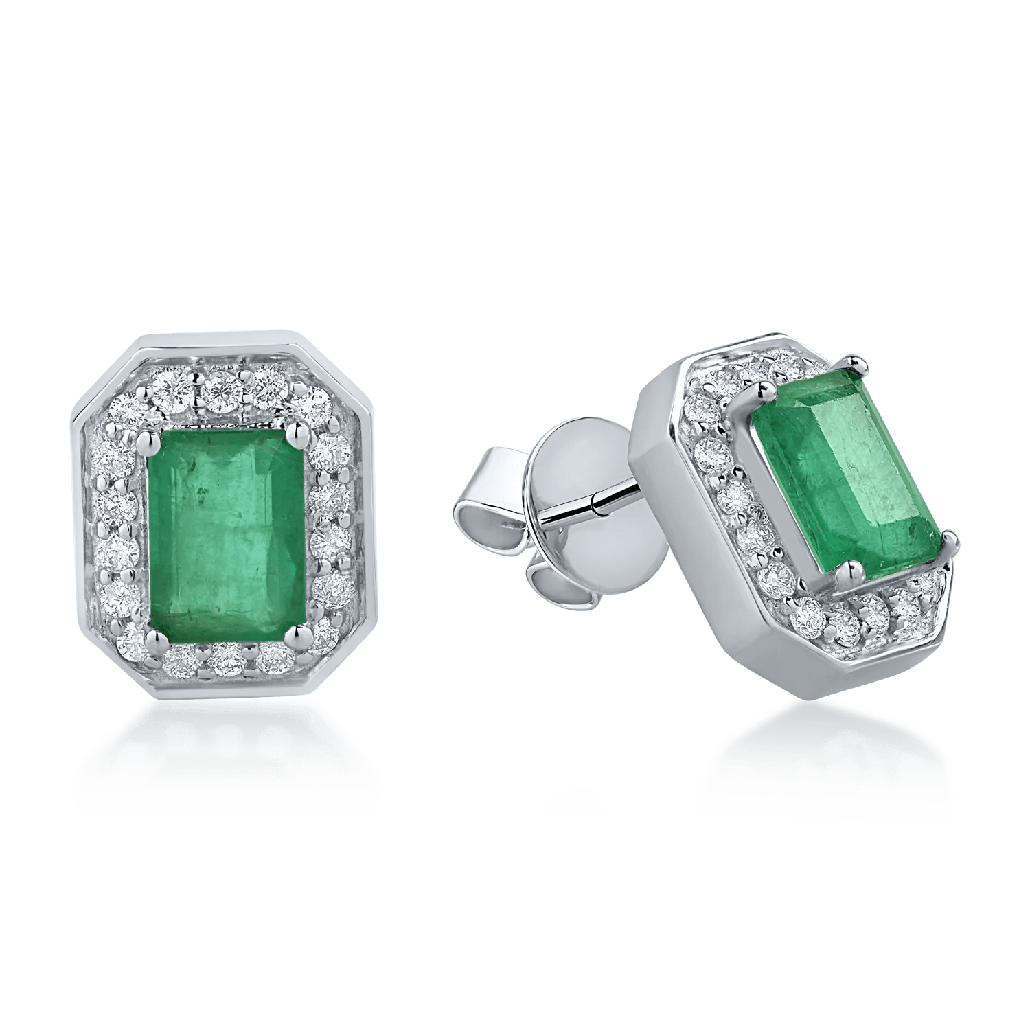 Cercei aur alb cu smaralde 1.91ct și diamante 0.39ct Cercei aur alb cu smaralde 1.91ct și diamante 0.39ct