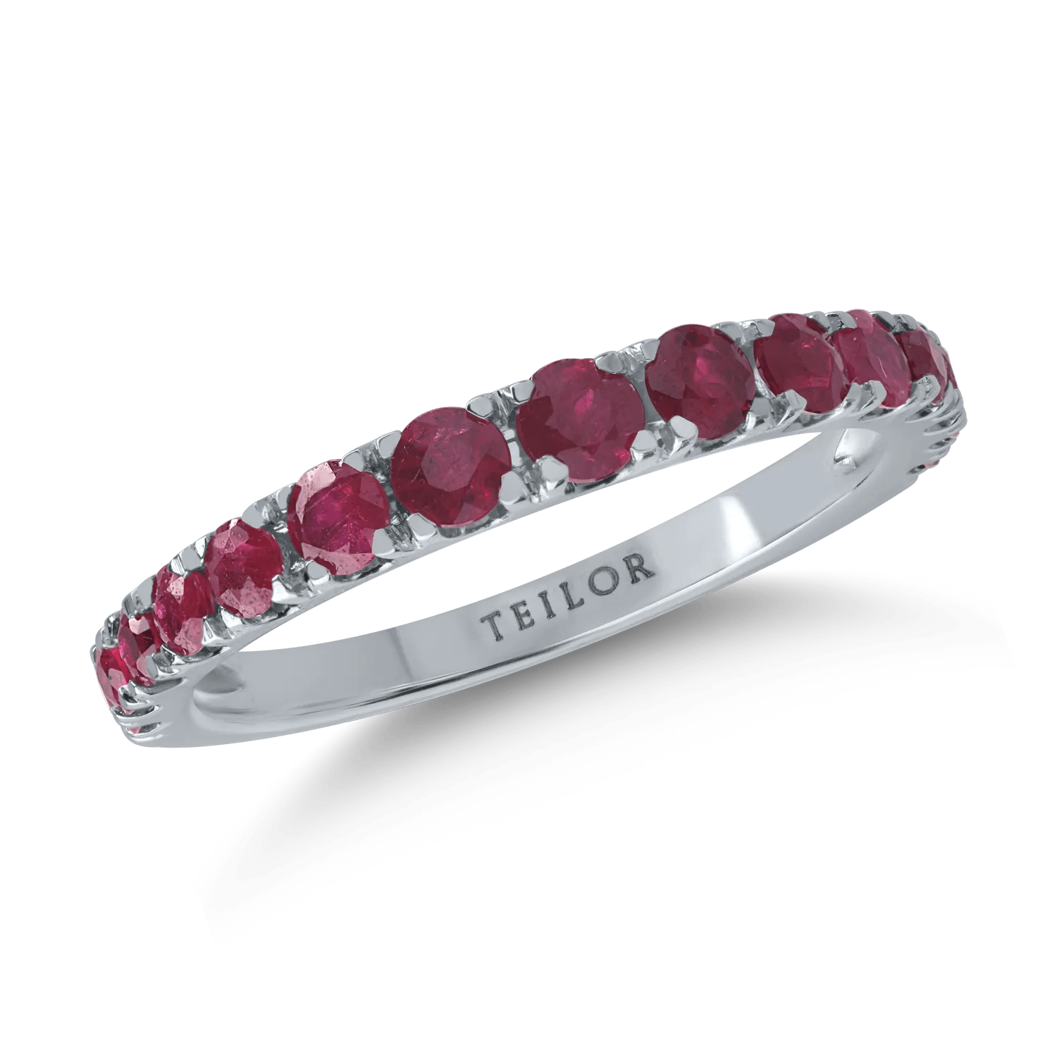 Inel semi eternity din aur alb cu rubine de 1ct Inel semi eternity din aur alb cu rubine de 1ct