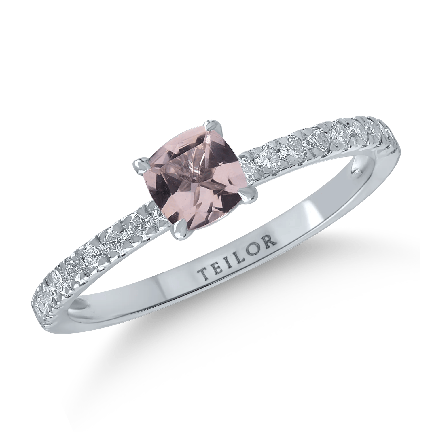 Inel de logodnă din aur alb cu morganit de 0.48ct și diamante de 0.33ct – Teilor Inel de logodnă din aur alb cu morganit de 0.48ct și diamante de 0.33ct – Teilor