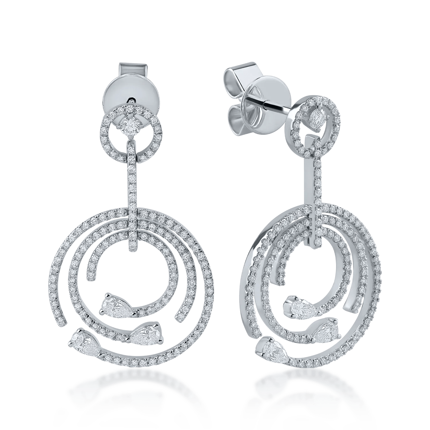 Cercei din aur alb cu diamante pear și rotunde de 1.35ct Cercei din aur alb cu diamante pear și rotunde de 1.35ct